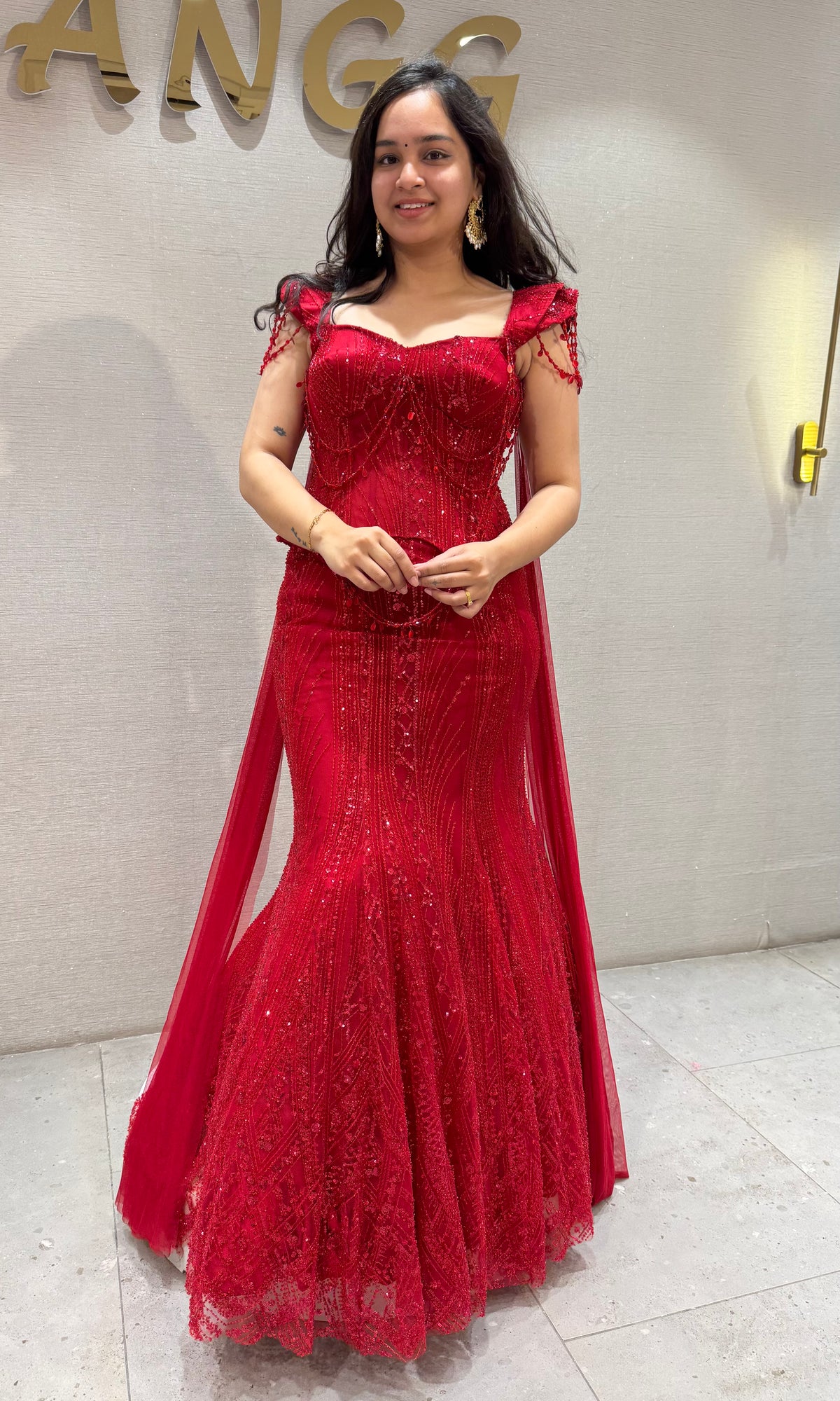 Red Lace and Sequin Embellished Lehenga set