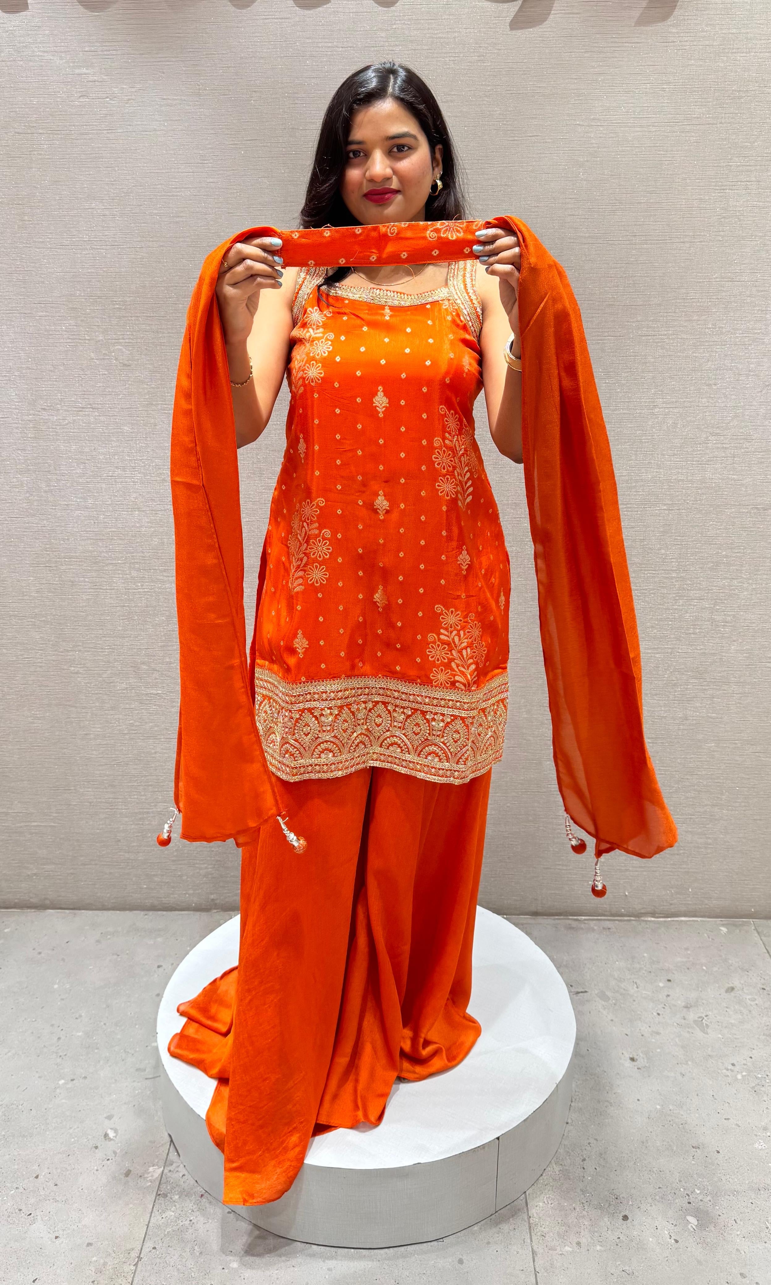 Orange GOLD EMBROIDERED SHARARA SET