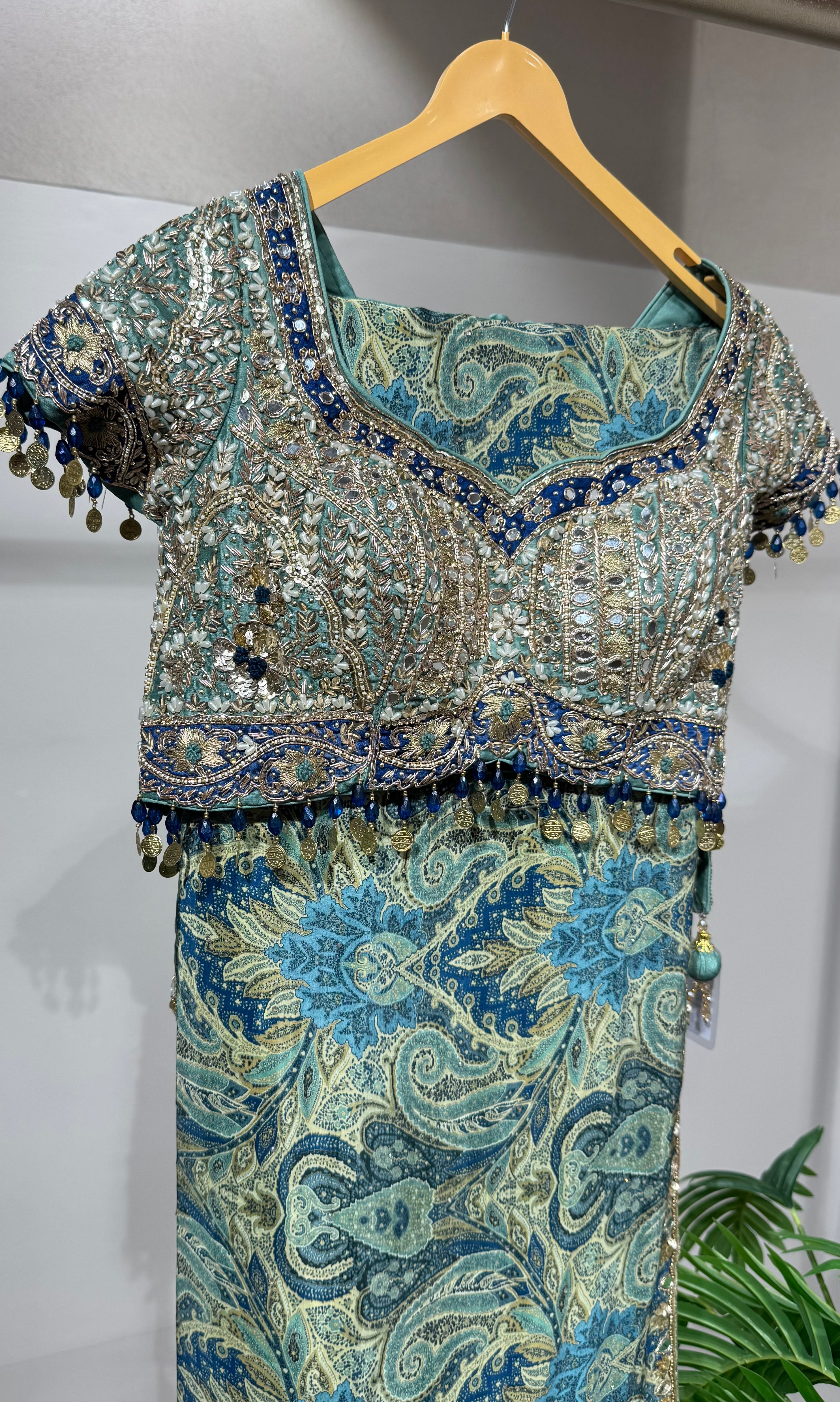 Multi green saree with EMBROIDERED blouse