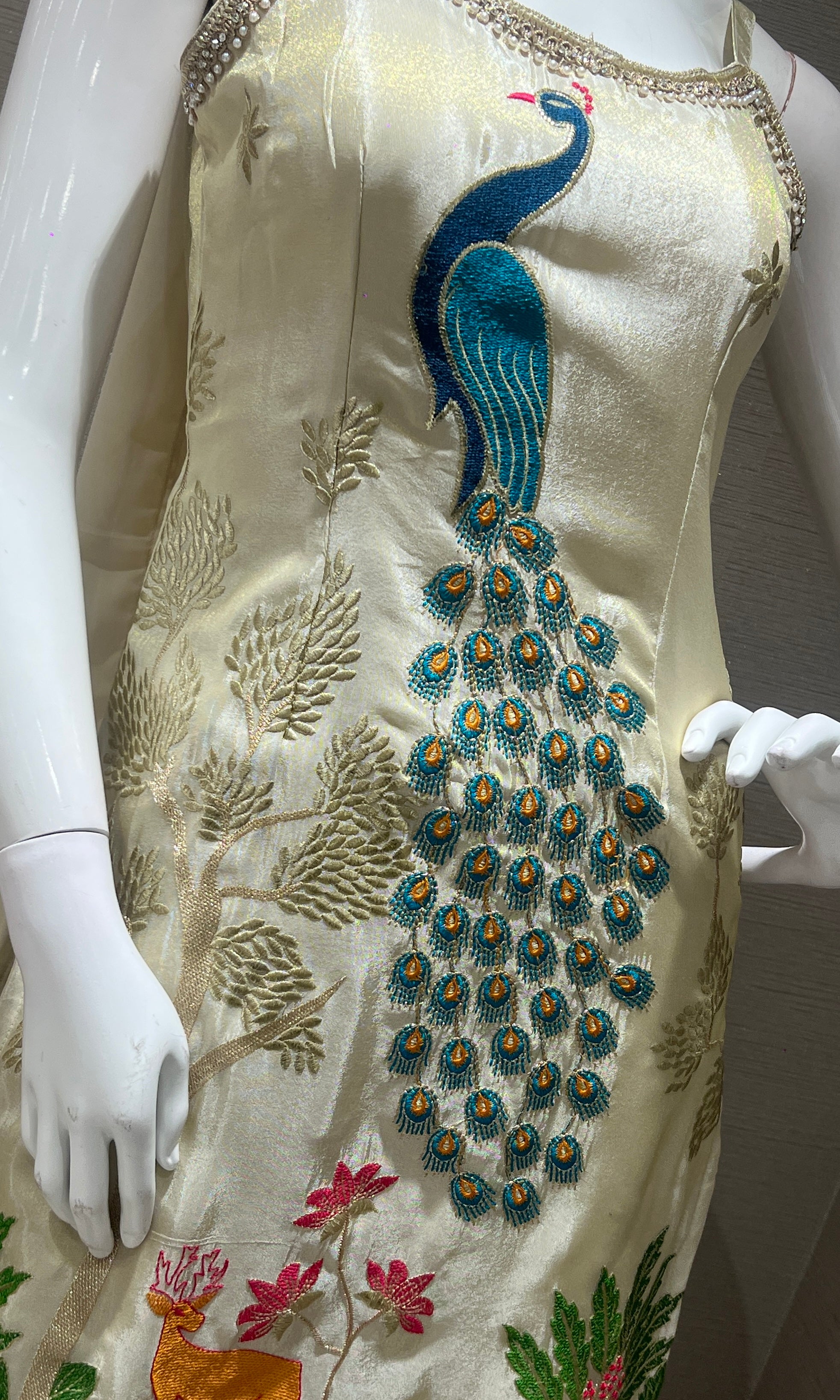 Cream PEACOCK EMBROIDERED palazzo