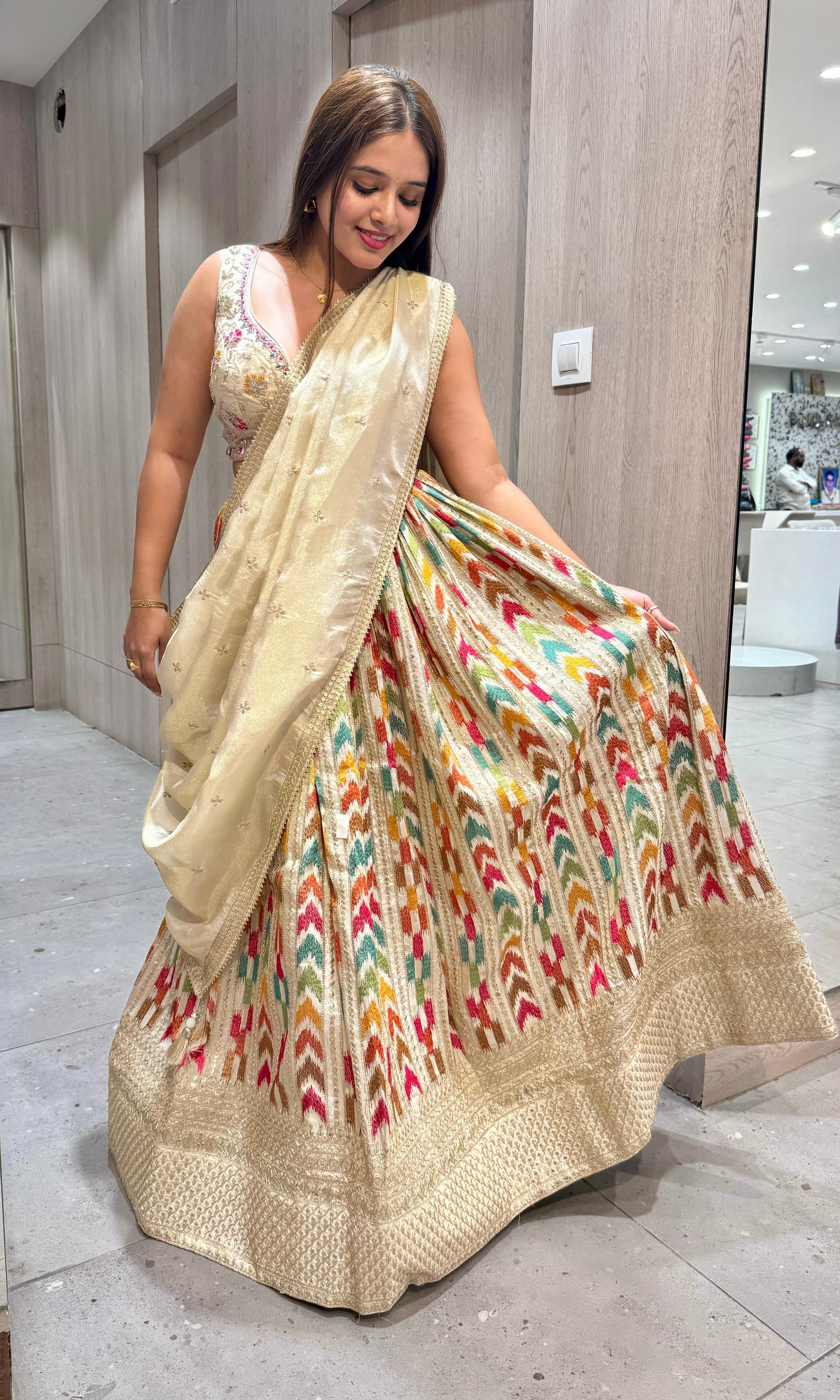 Multi cream croptop Lehenga