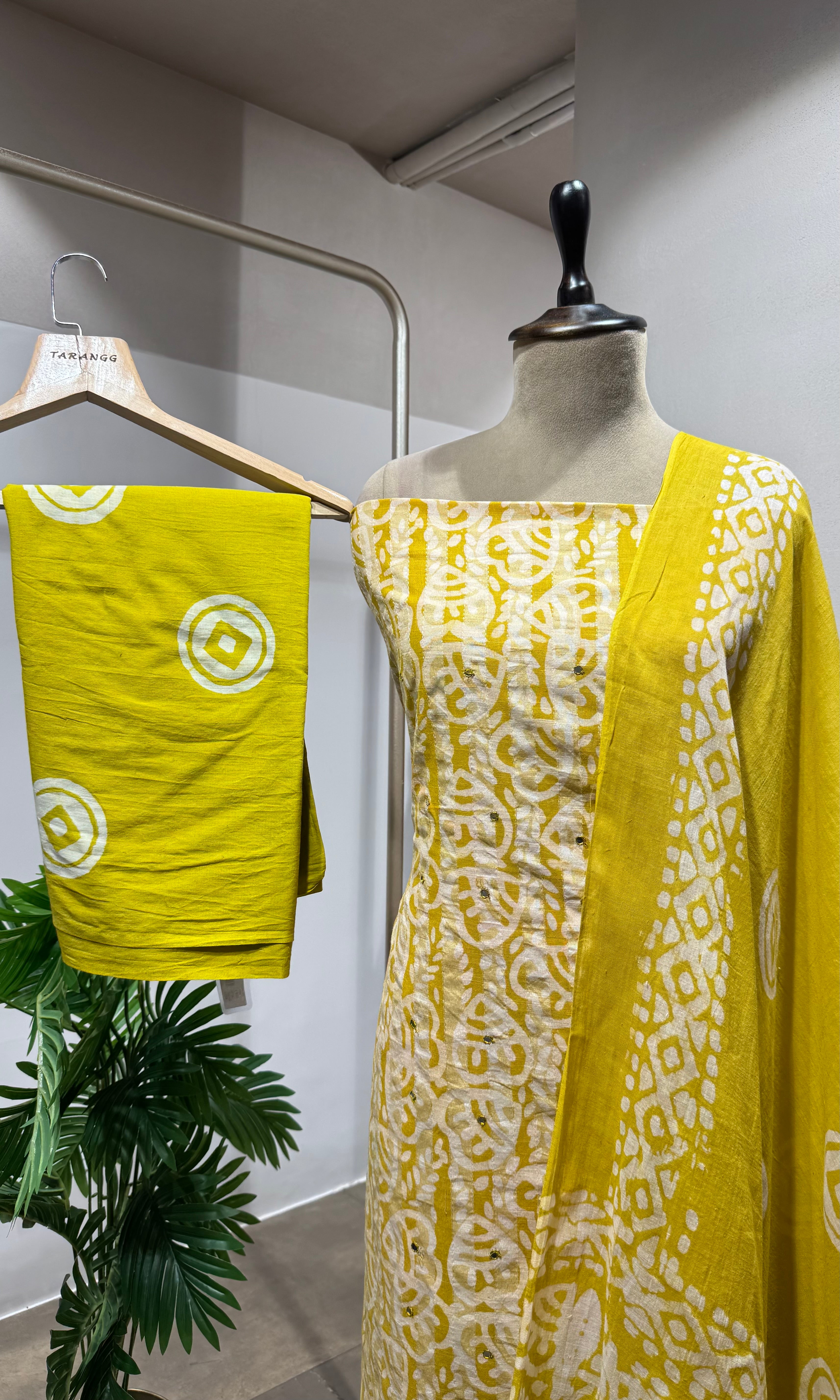 YELLOW ETHNIC PRINTED DRESS MATERIAL