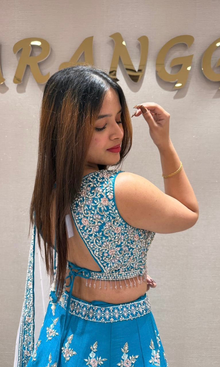 Rama blue embroidered lehenga with choli