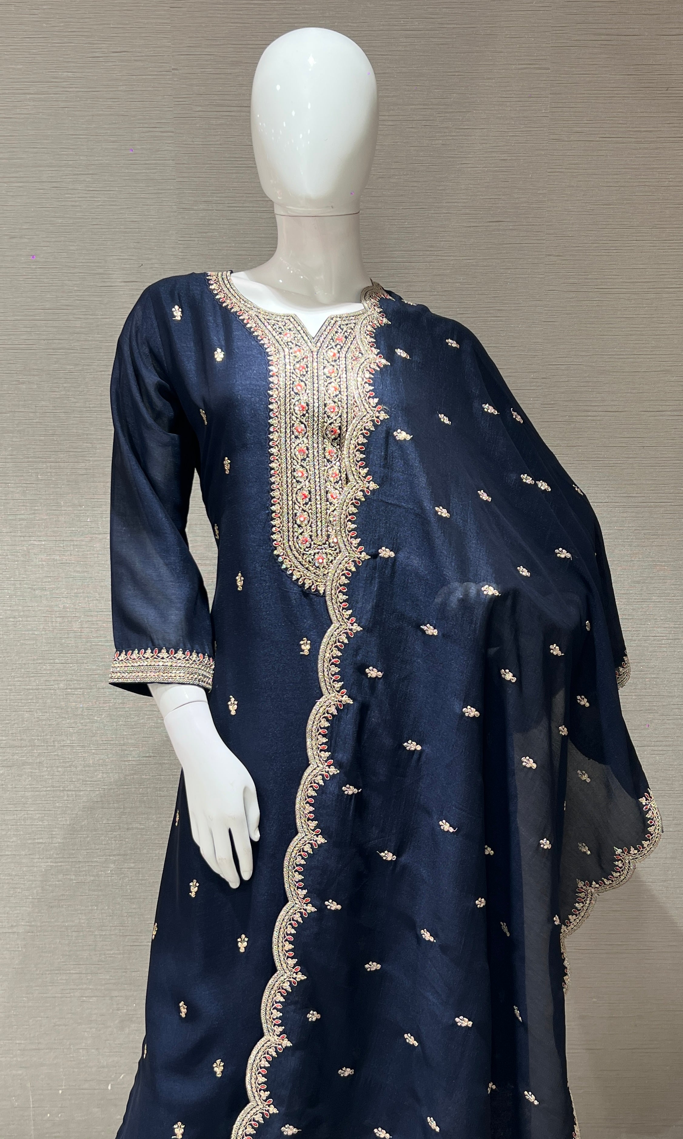 Navy blue GOLD EMBROIDERY kurta set