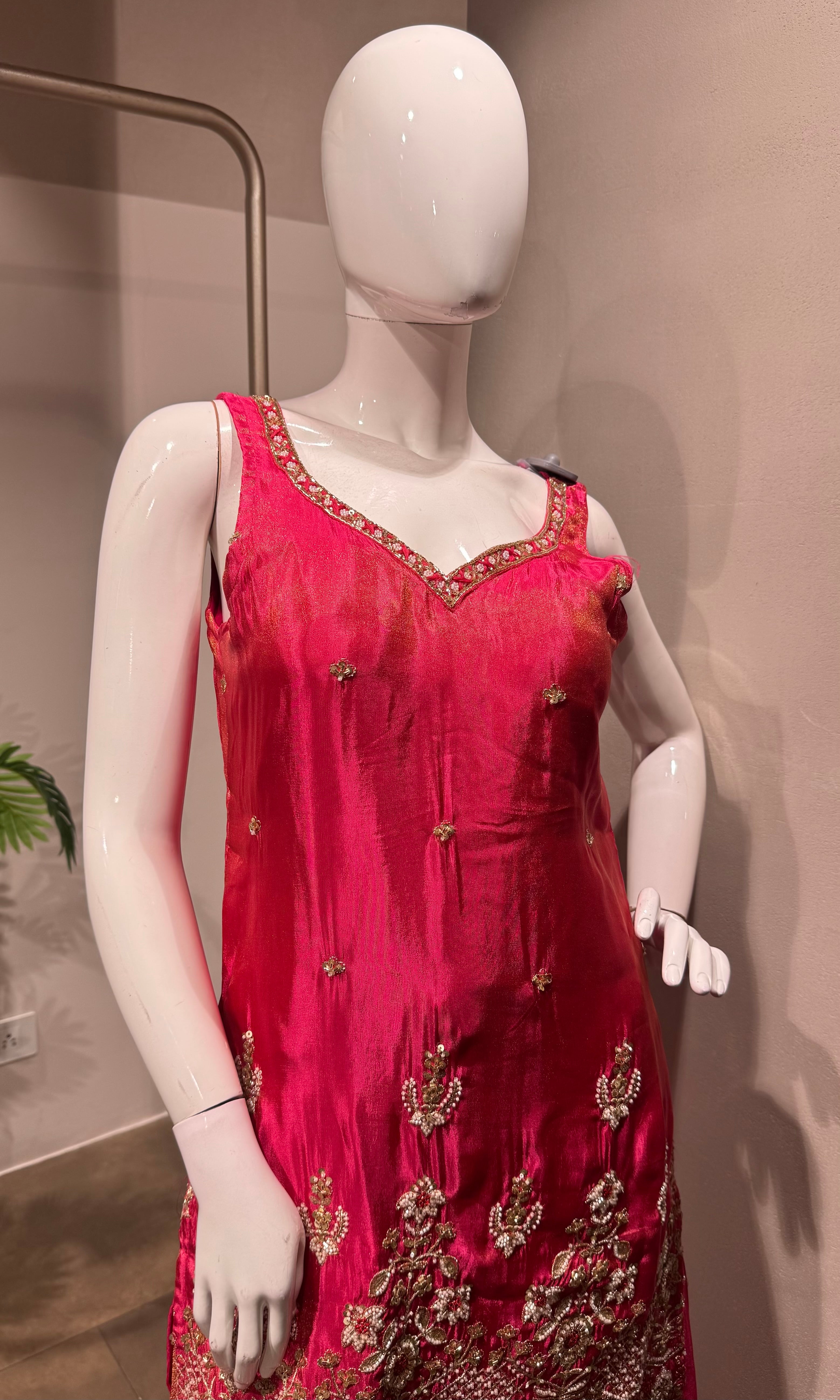 PINK SHIMMER GOLDEN EMBROIDERY SHARARA SET
