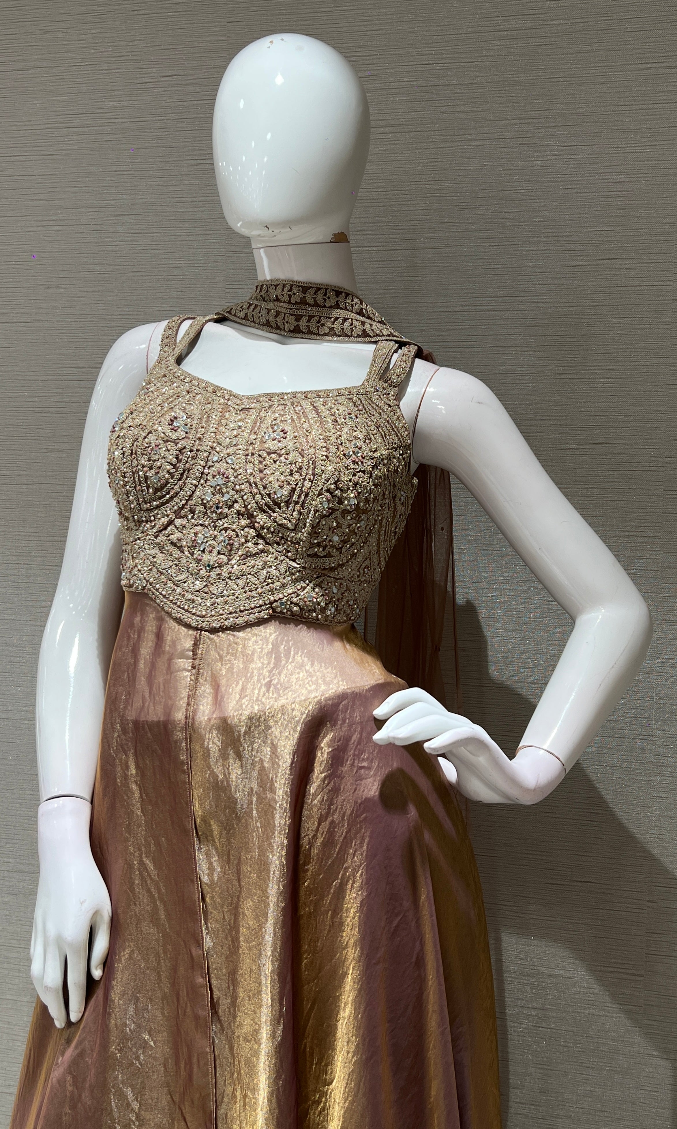 LIGHT BROWN EMBROIDERED ANARKALI