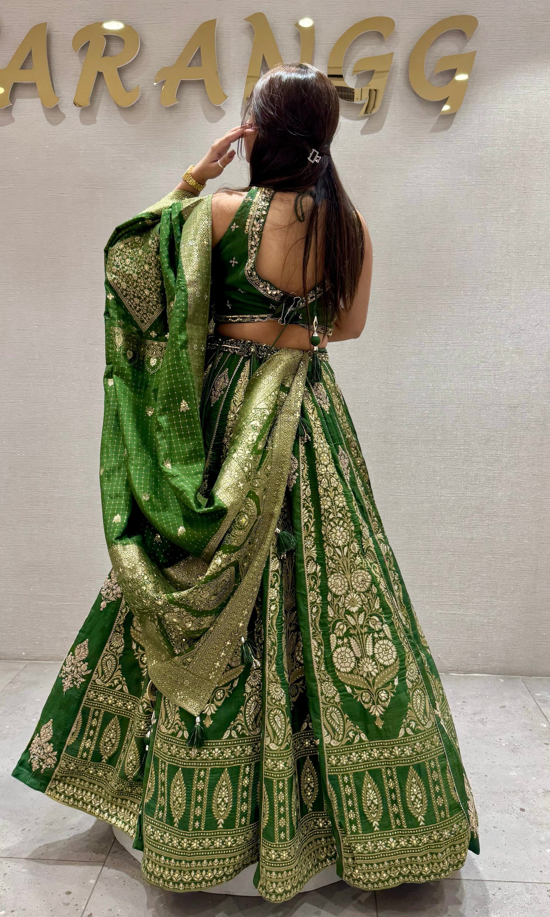 Green croptop with lehenga