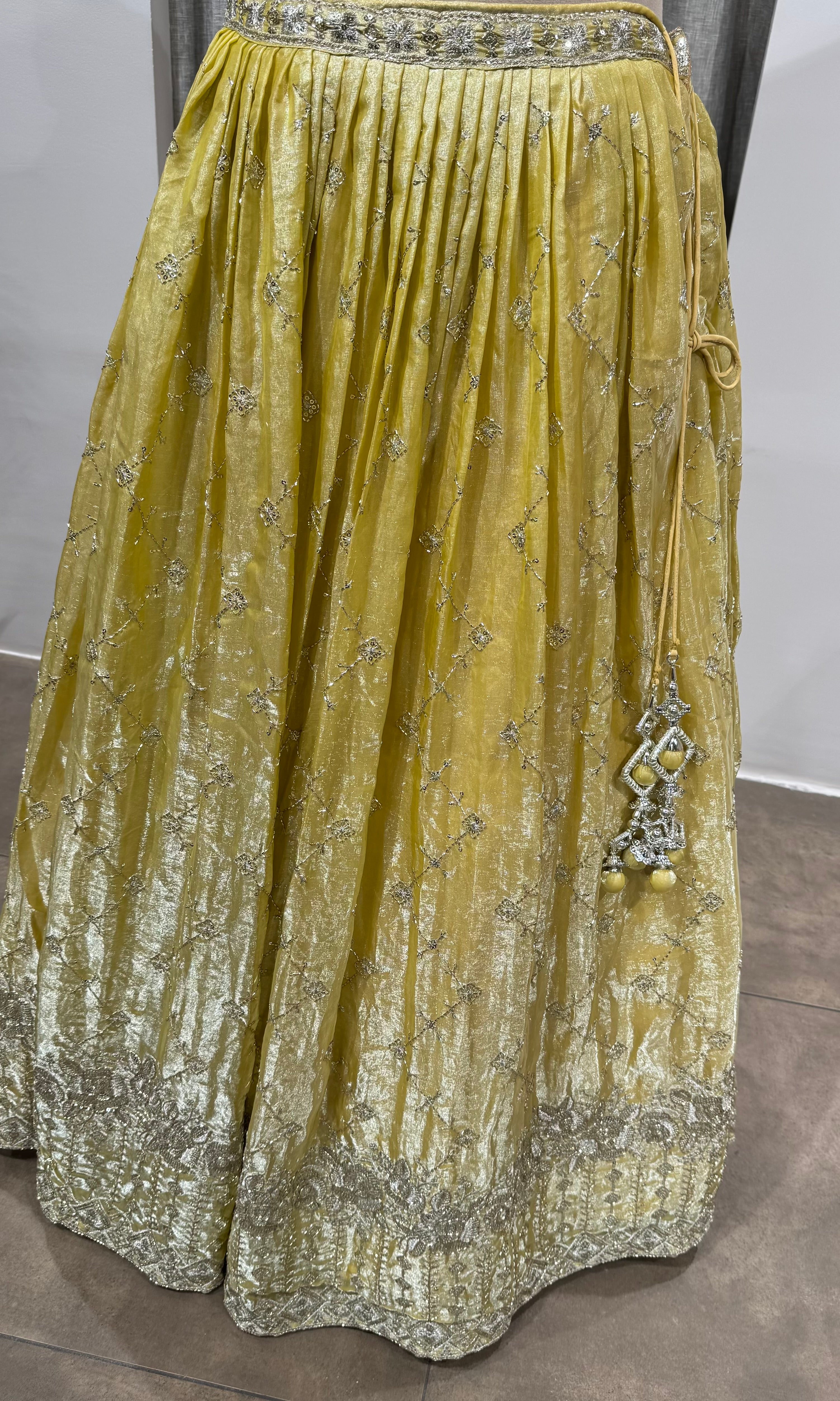 Light Yellow Georgette Lehenga with Silver Border