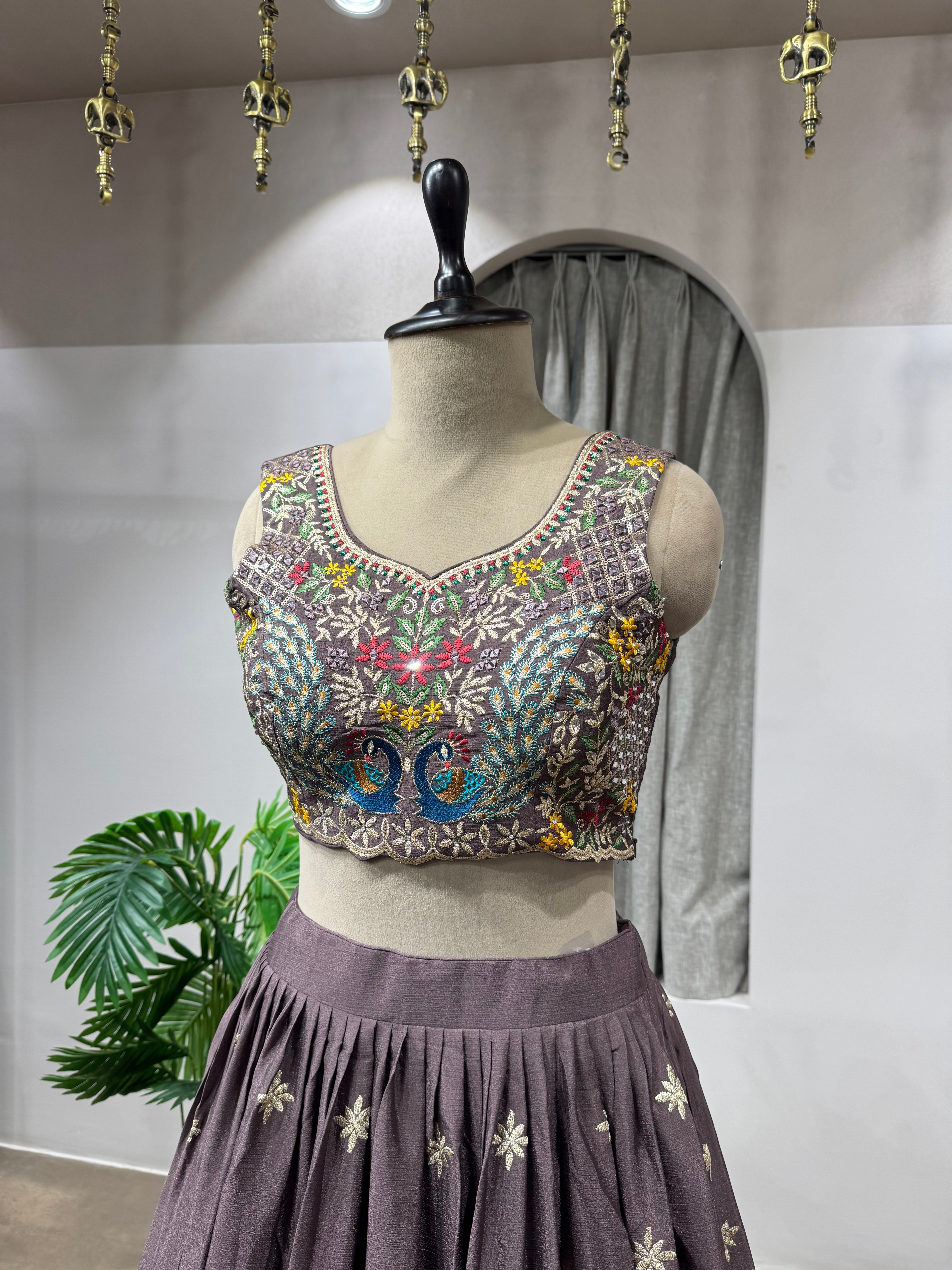 Brown Enchanted Forest Peacock Lehenga