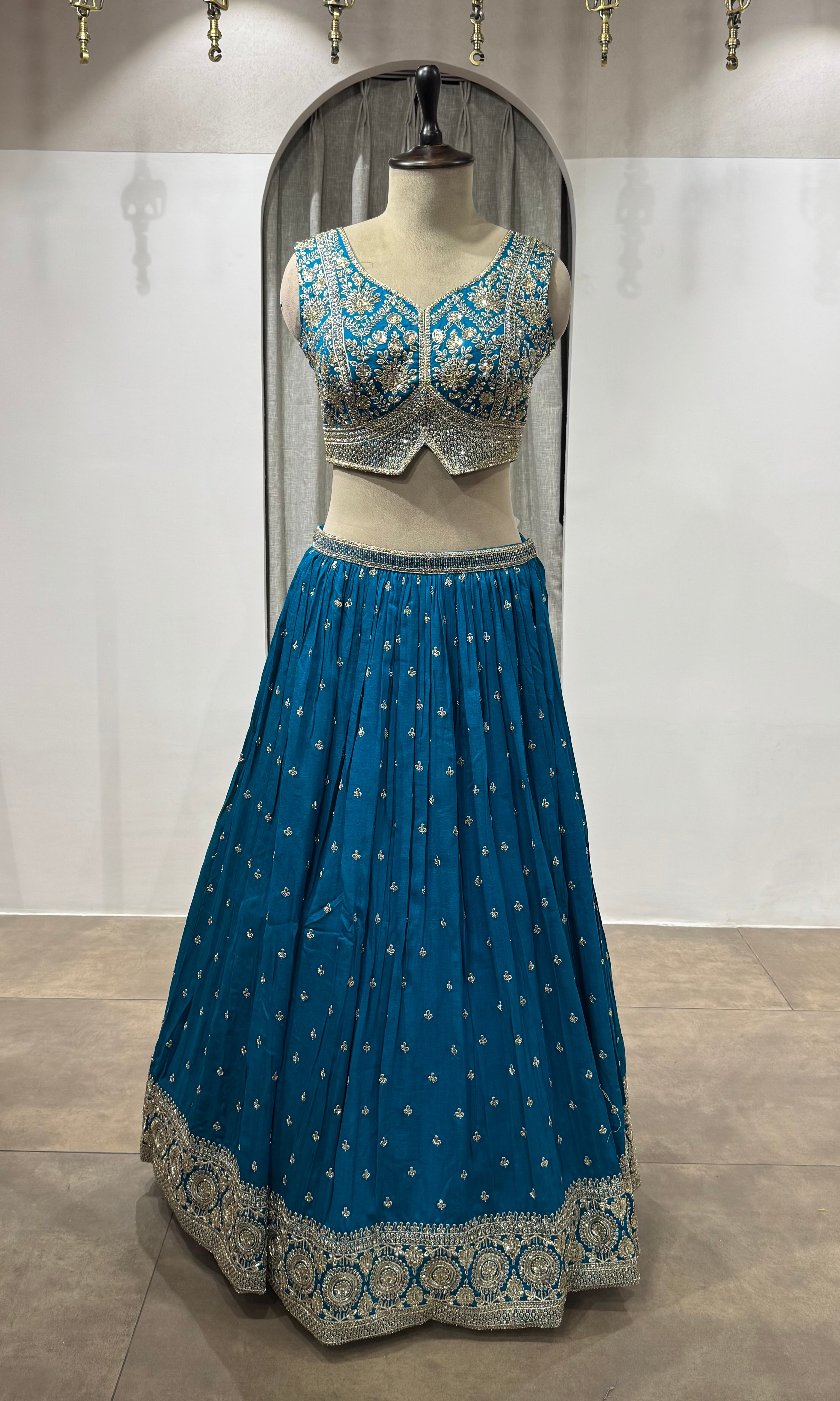 Rama Blue Embroidered Lehenga Choli Set