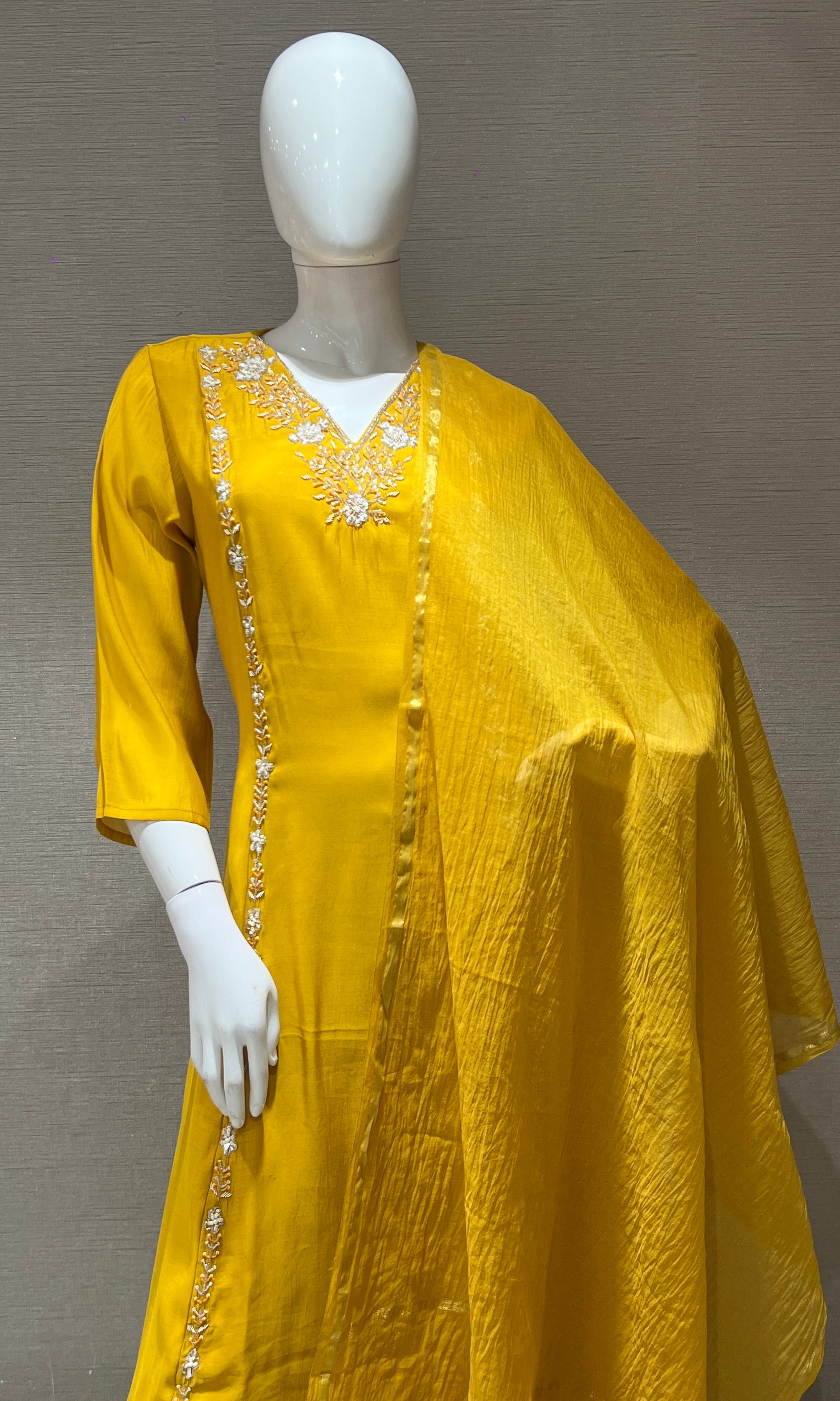Mustard yellow EMBROIDERED kurta set