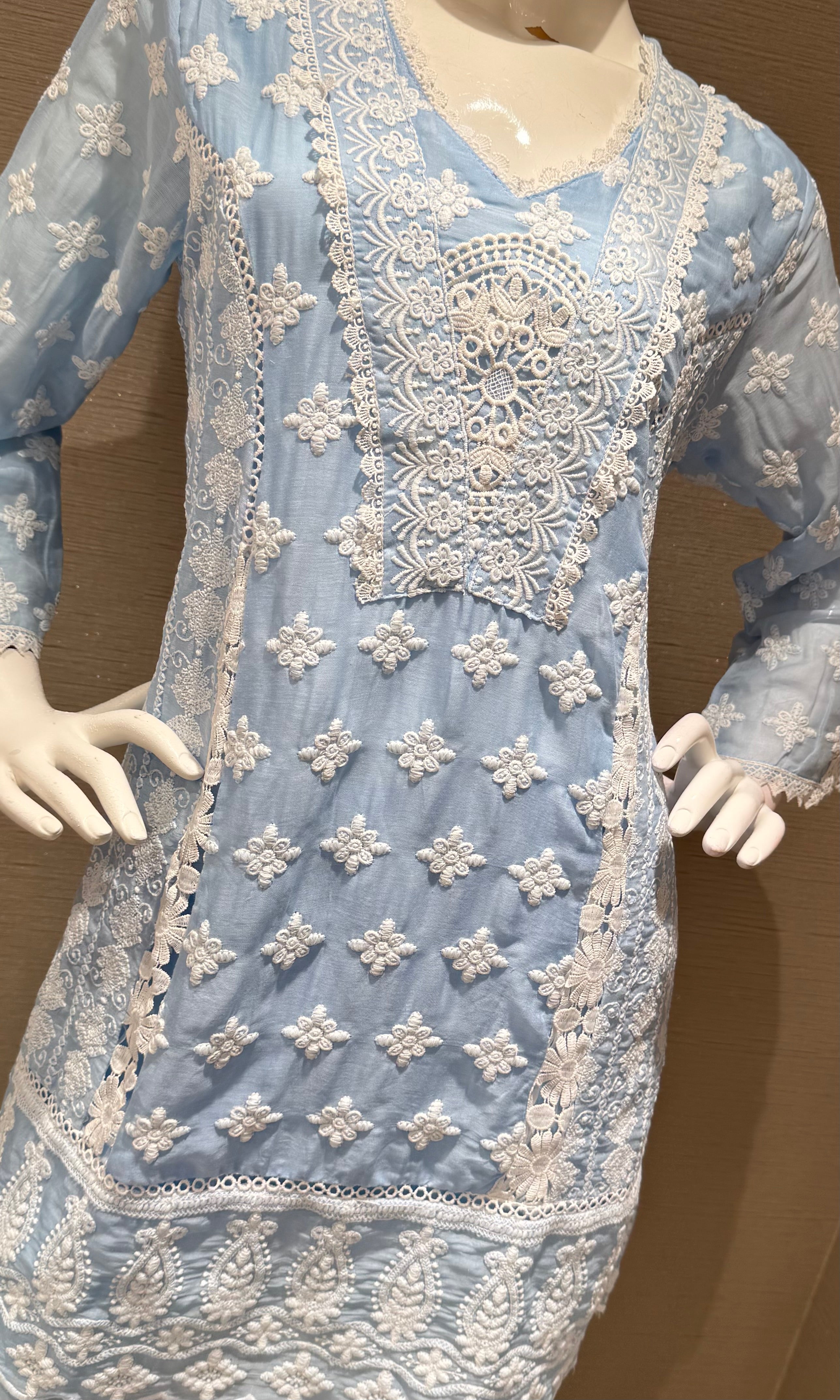 Sky Blue Embroidered Cotton Cord Set