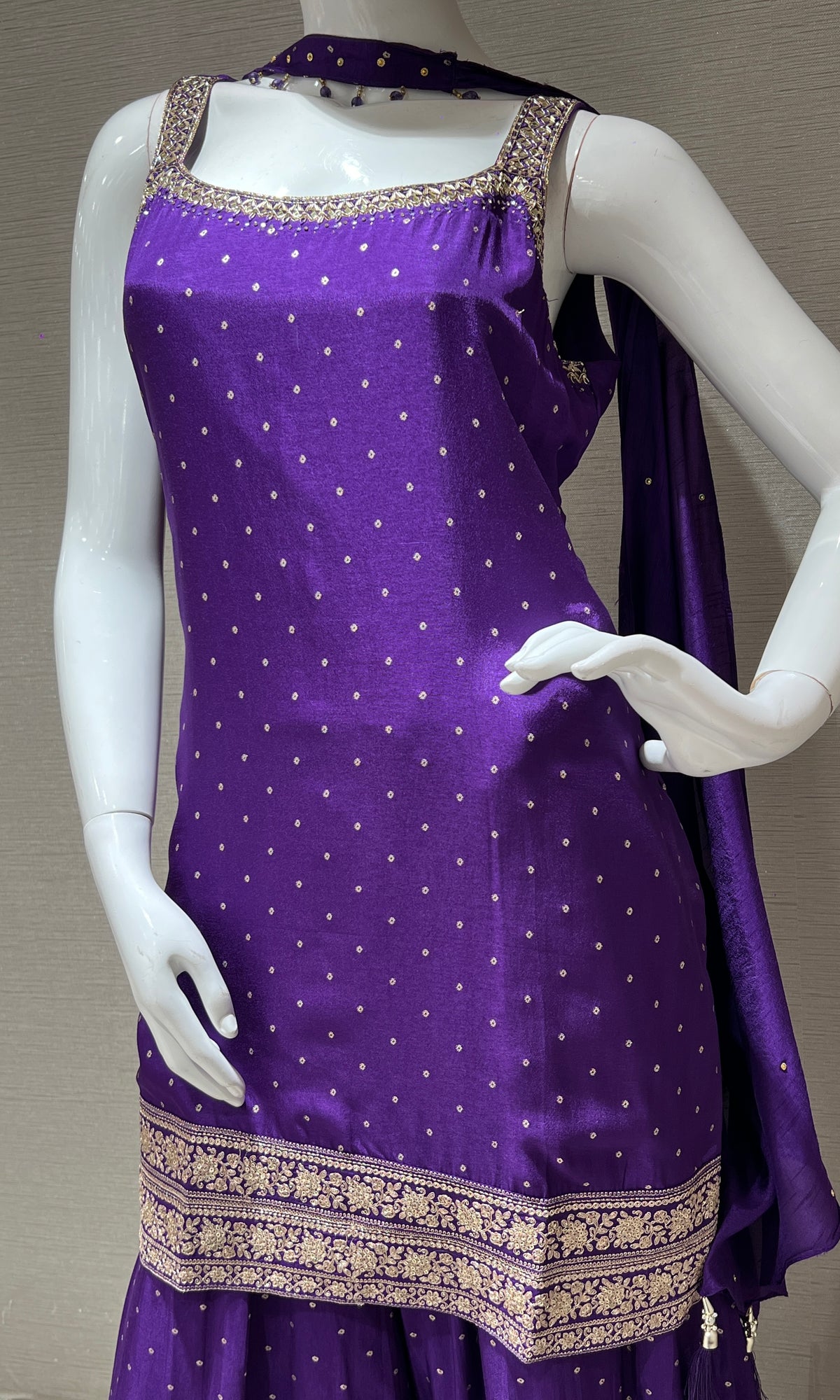 Purple Embroidered Sharara set