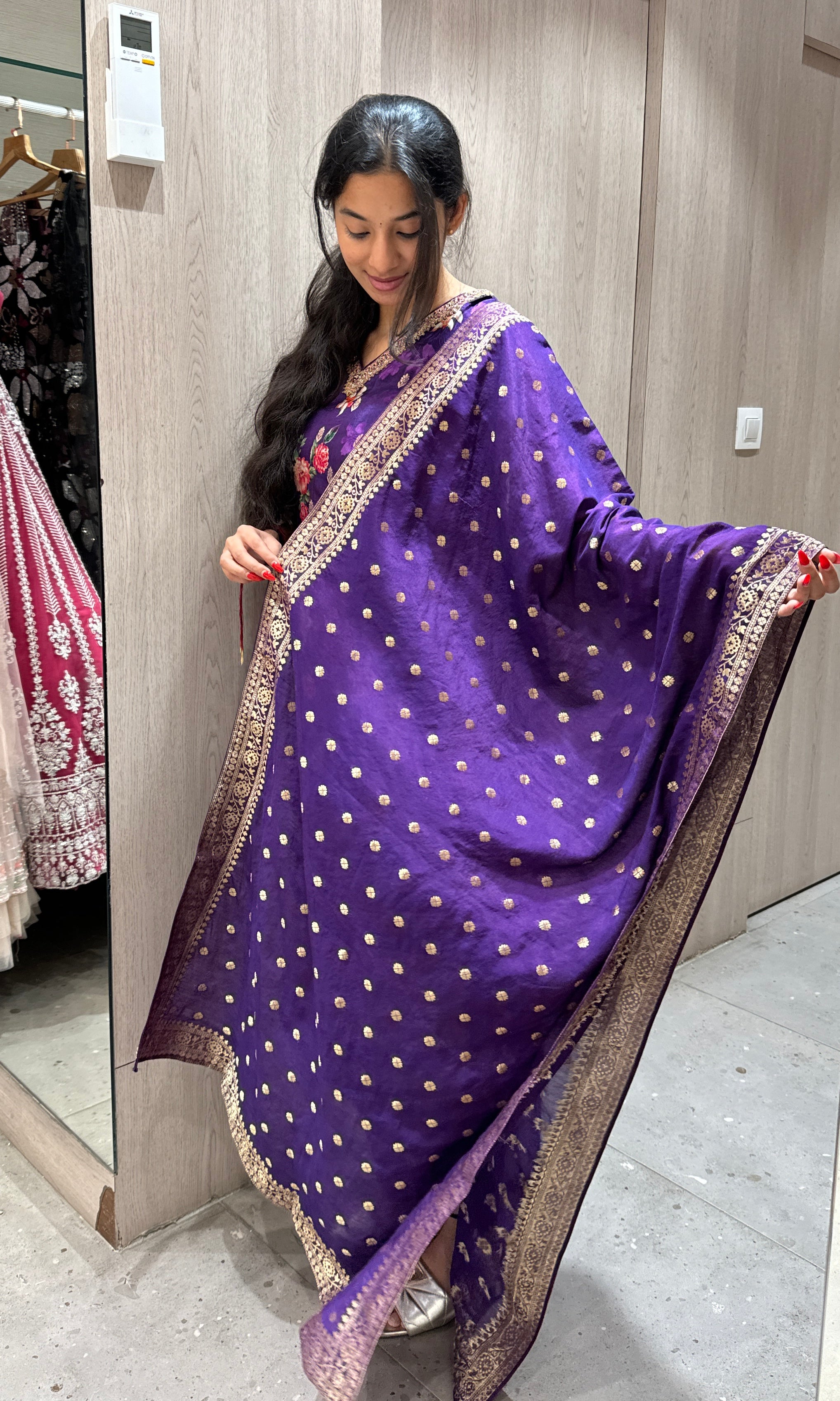 Purple floral gajji silk kurta set