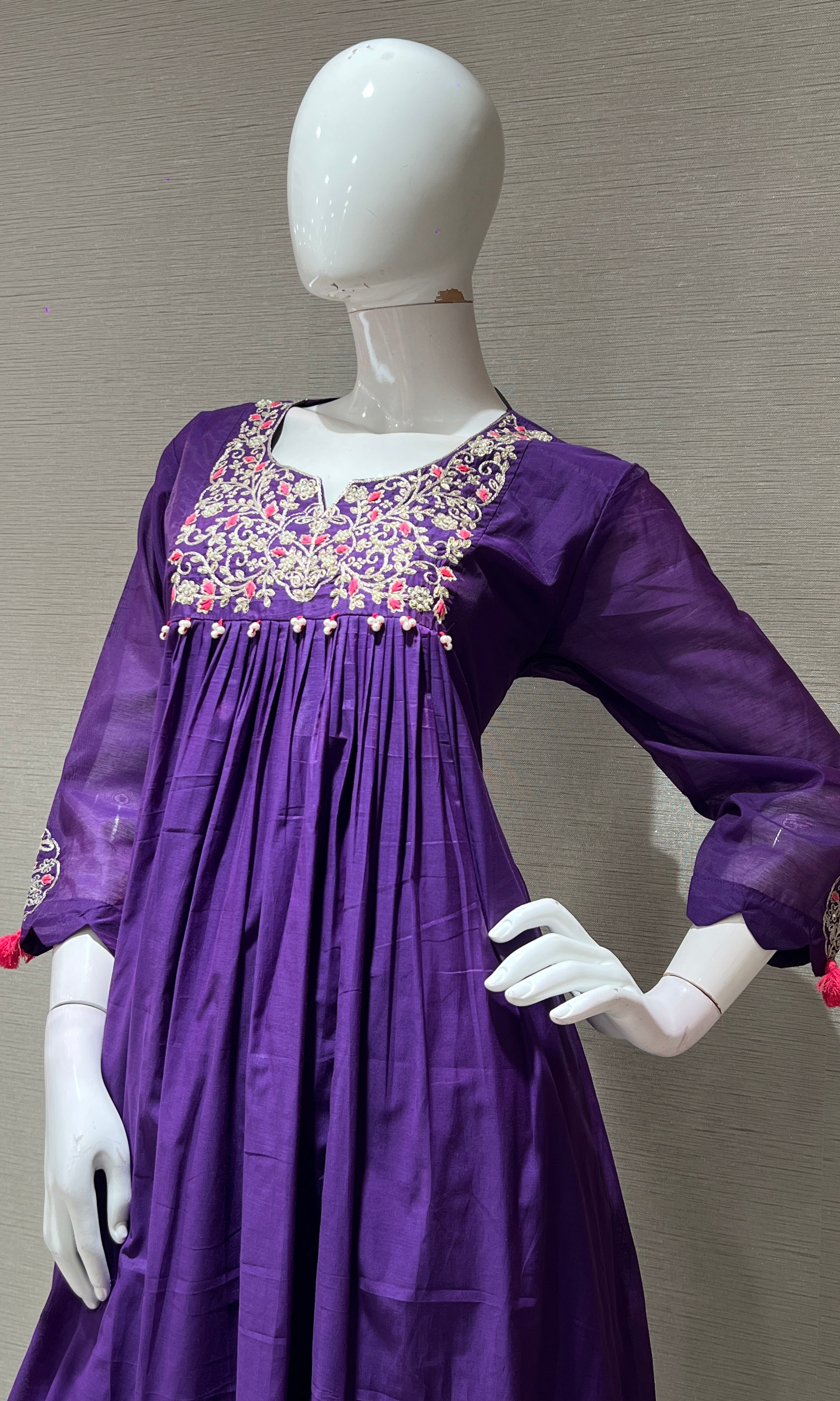 PURPLE EMBROIDERED A LINE KURTA SET