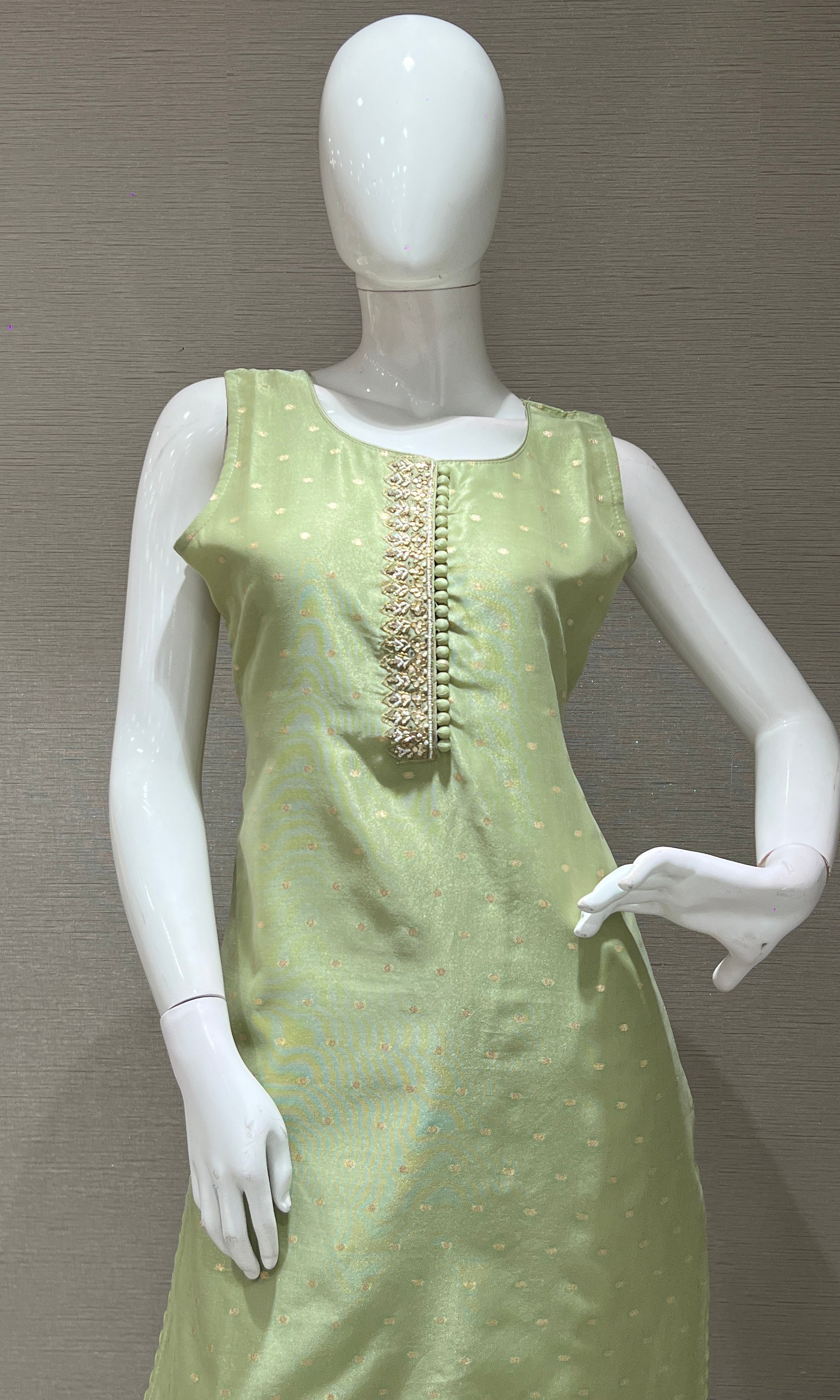 Pista Green kurta set with striped dupatta