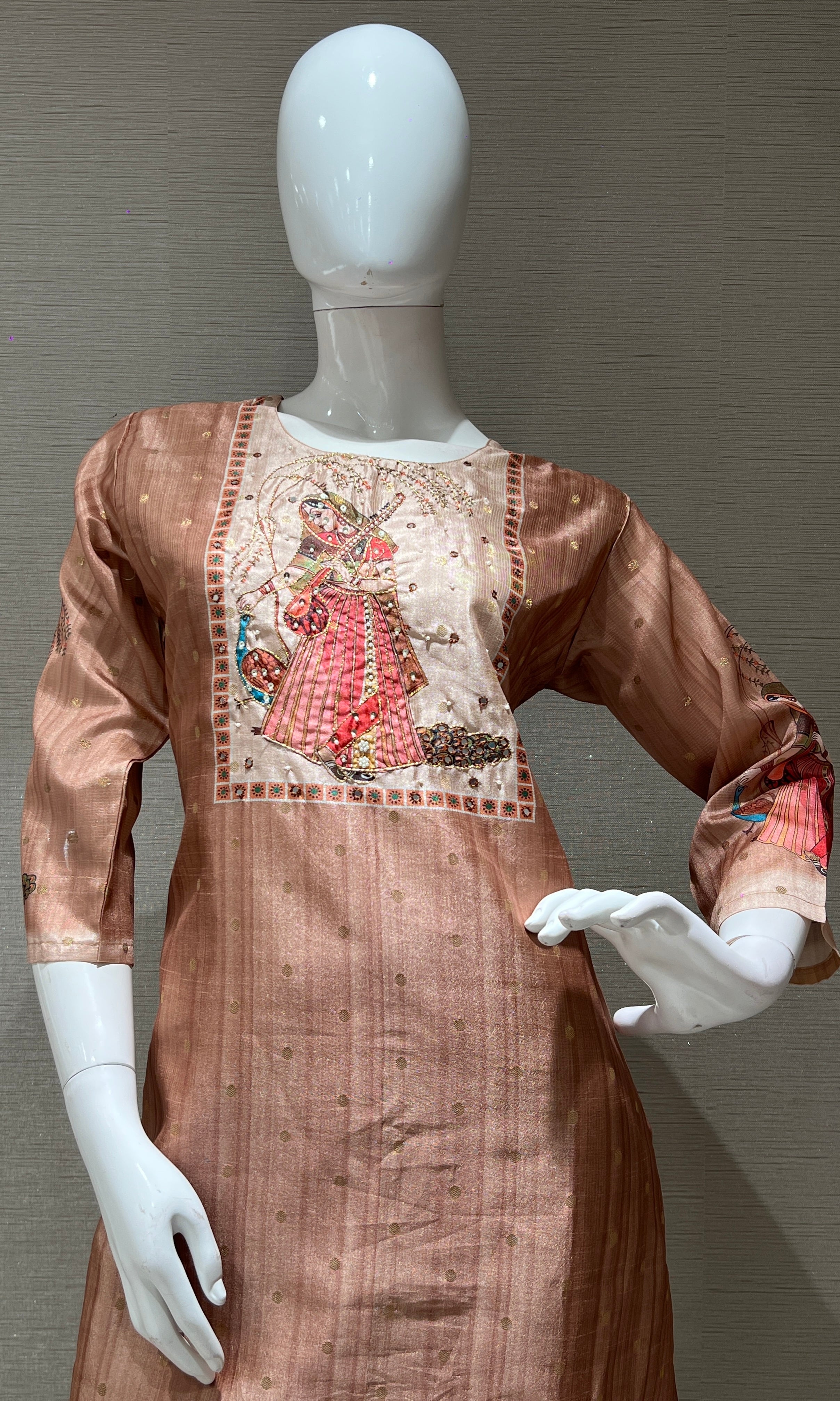 Brown kurta set with a printed dupatta