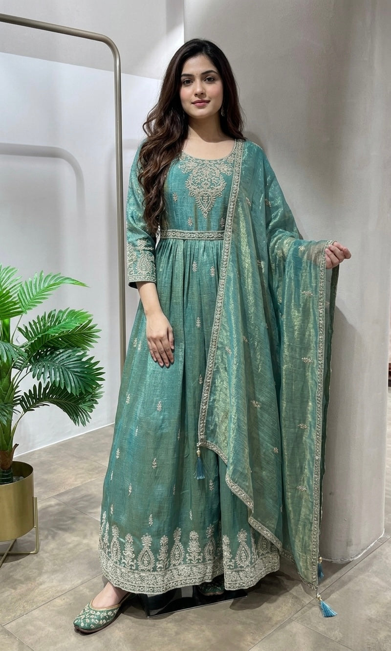 GREEN SHIMMER TISSUE ANARKALI