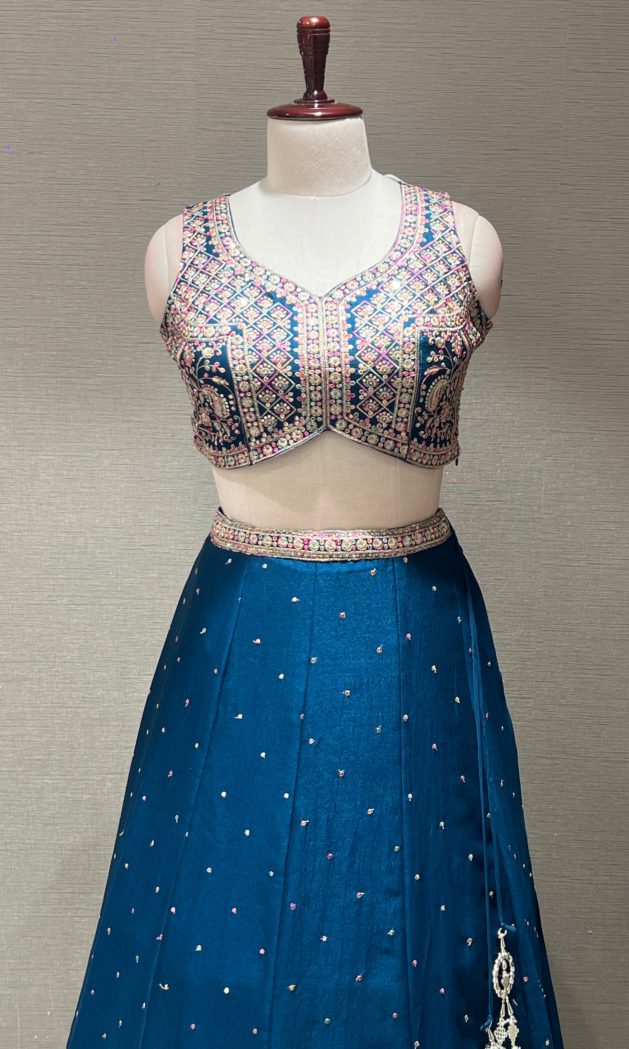 Rama Blue Mirrorwork Embroidered Lehenga Set