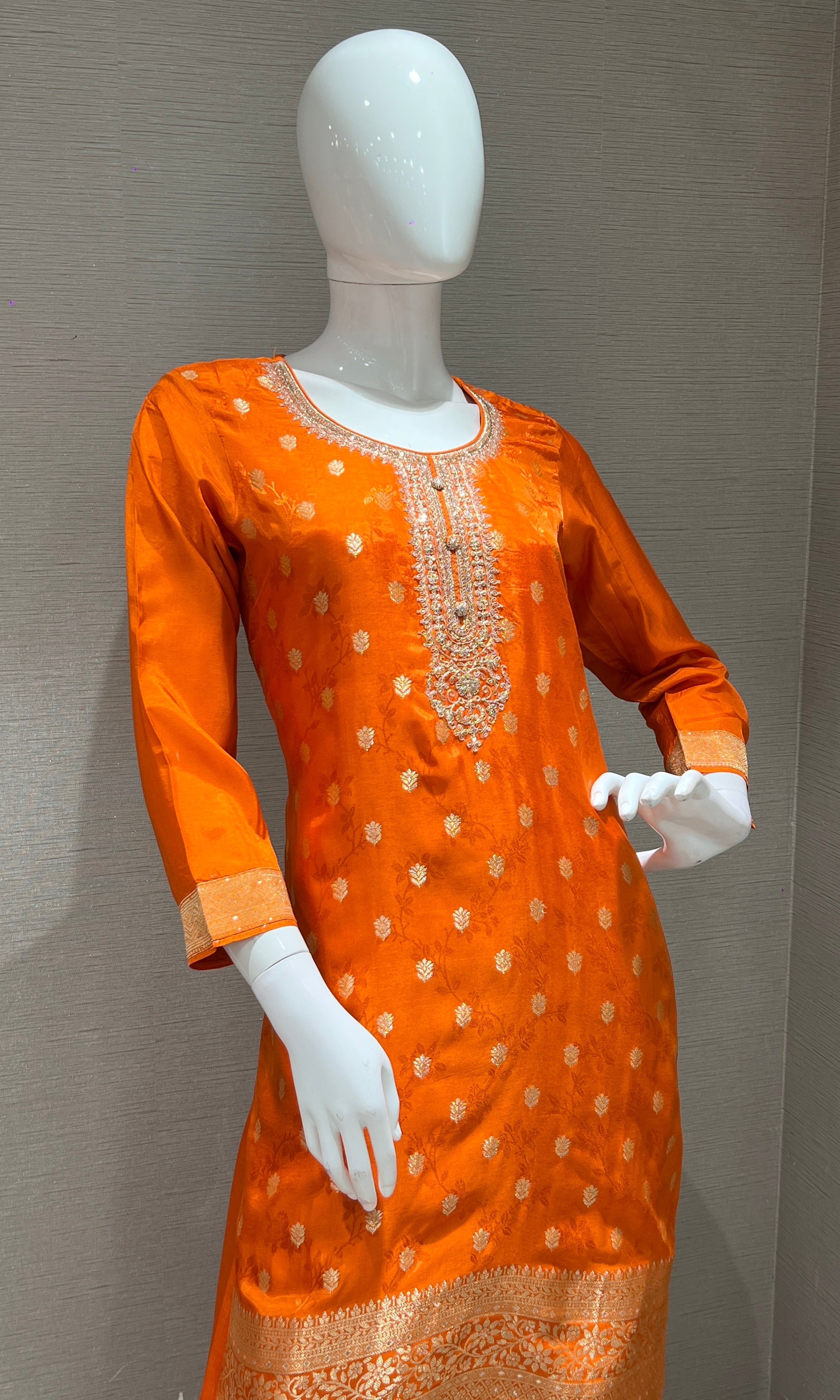 Orange EMBROIDERED kurta set WITH PALAZZO PANTS