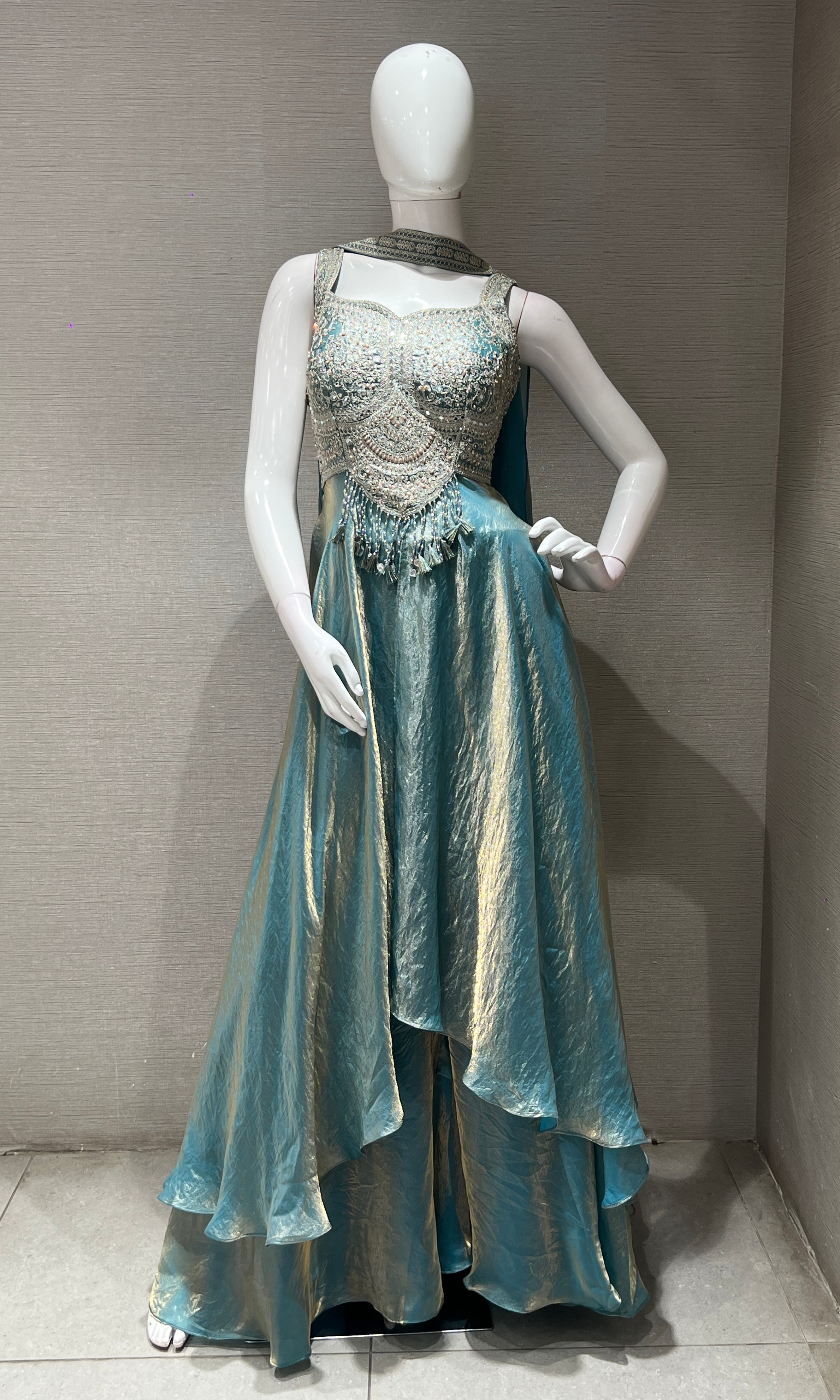 Light blue ANARKALI WITH PALAZZO PANTS