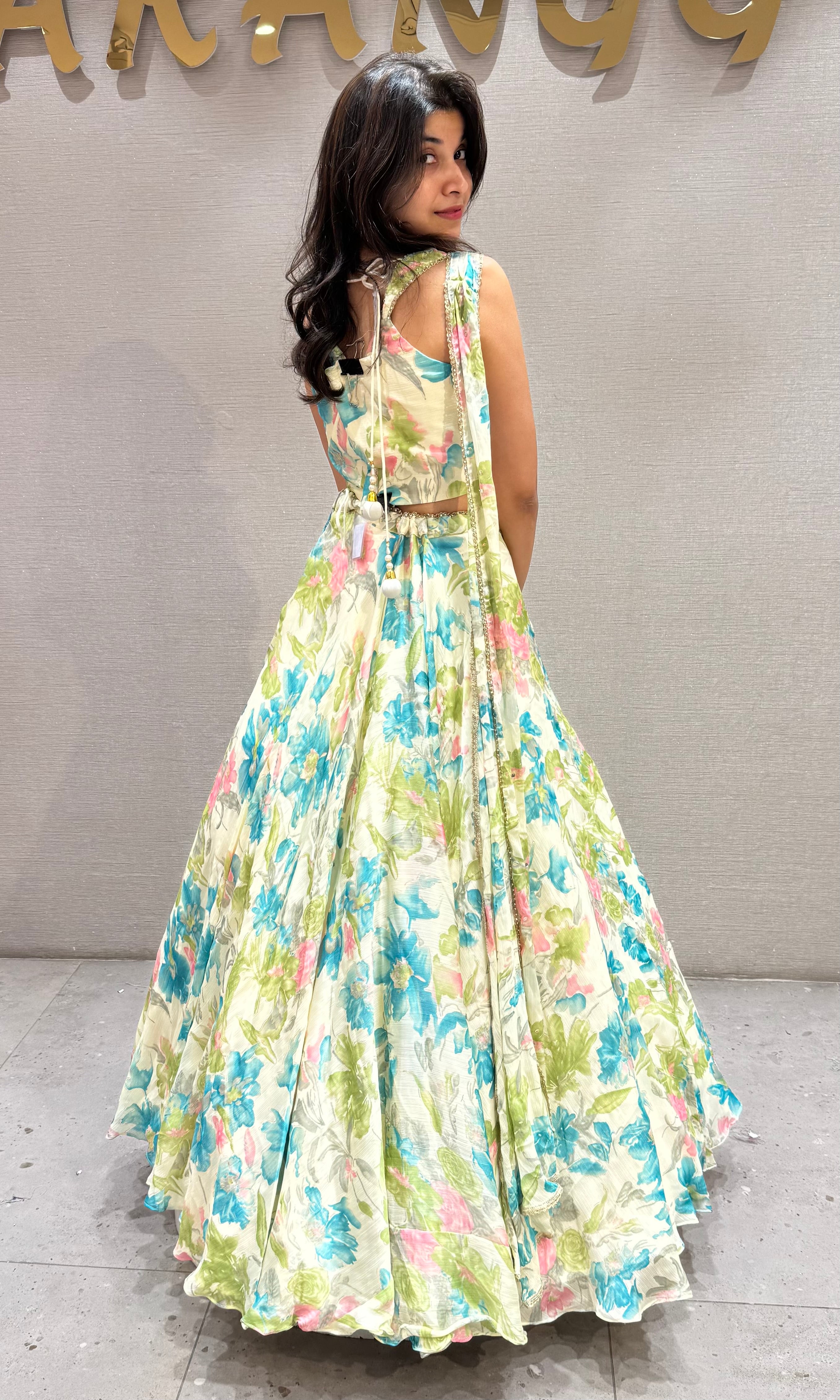 Blue Summer Bloom Floral Lehenga