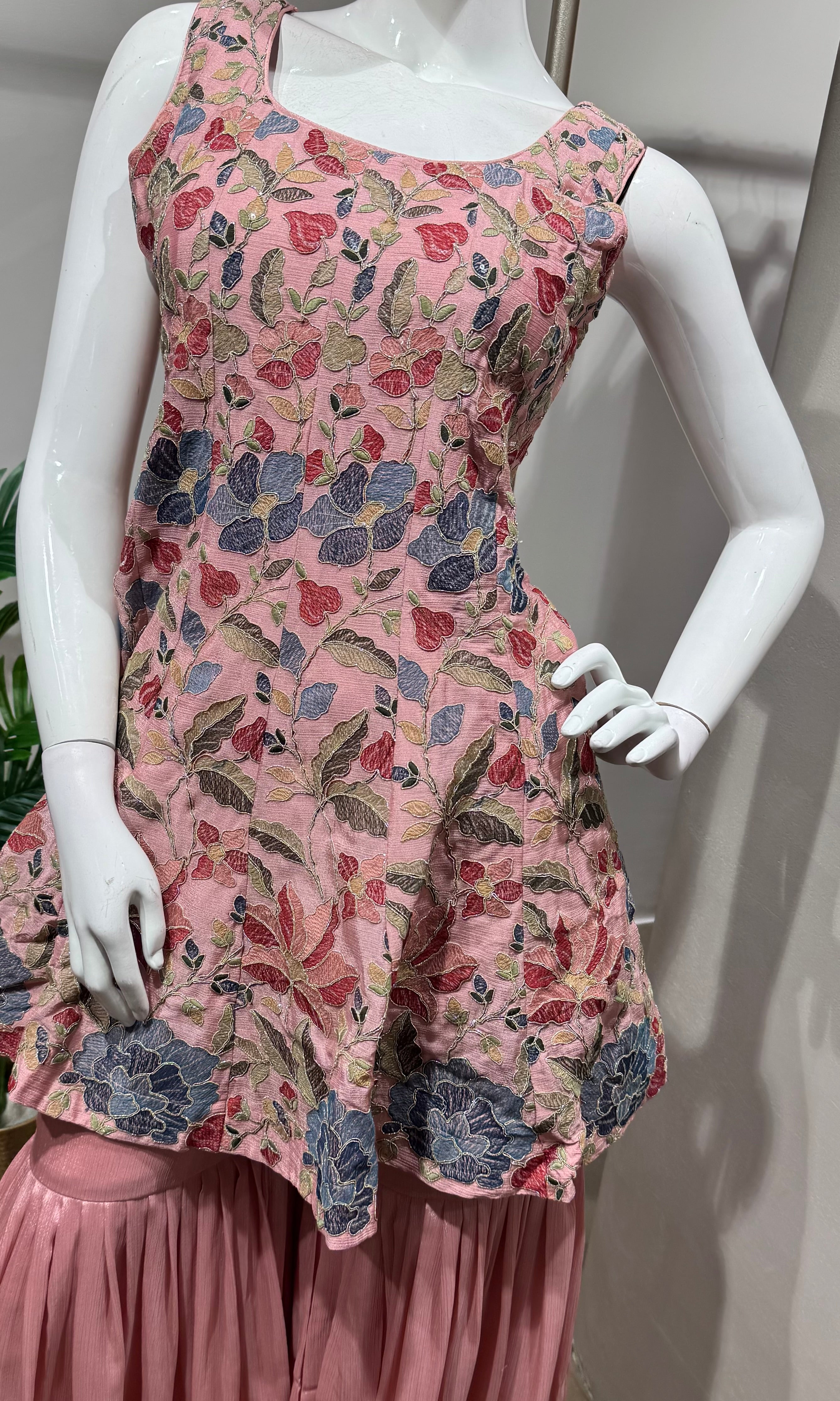 PINK Floral Embroidery SHARARA Set