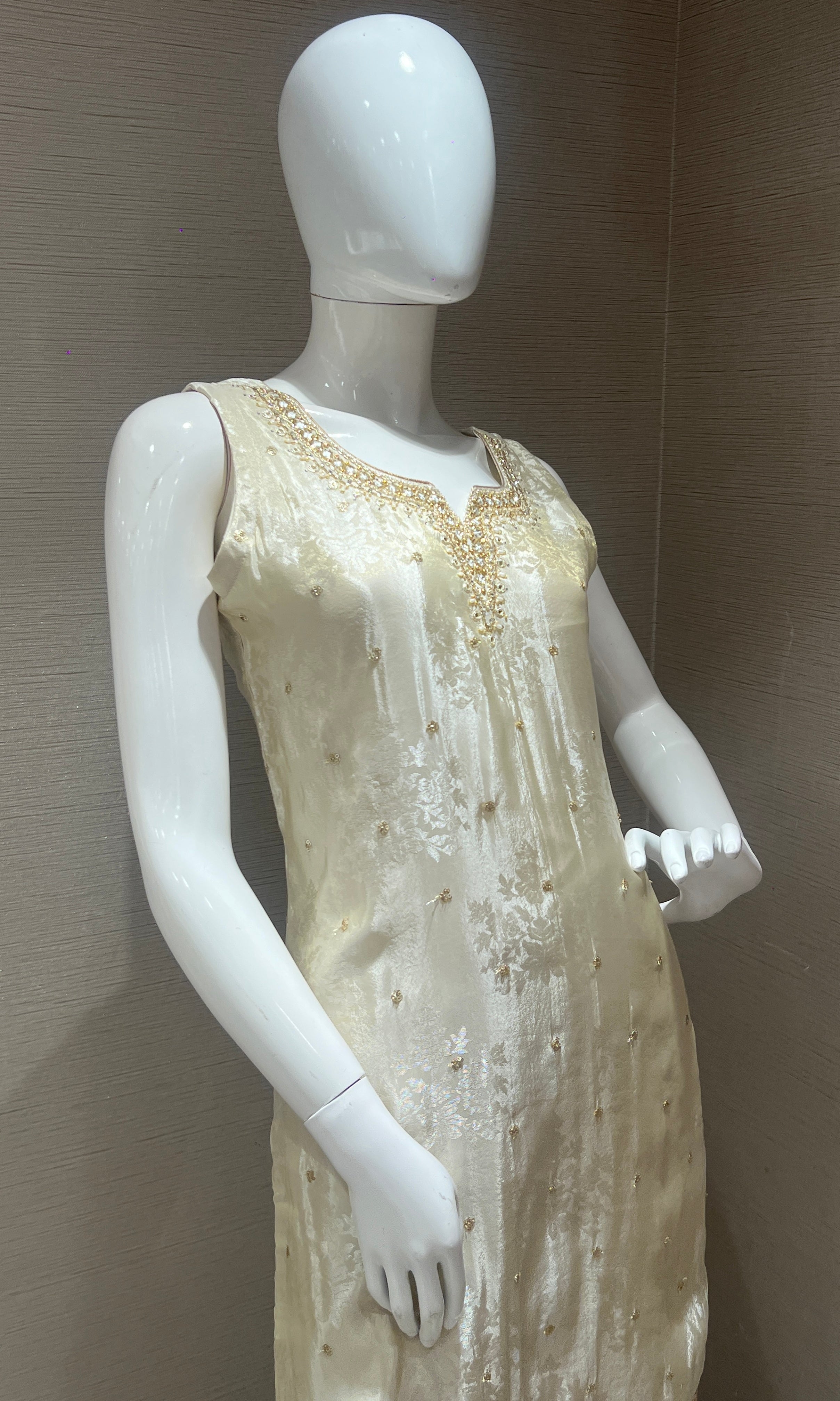 Cream and Gold Embroidered Kurta Set