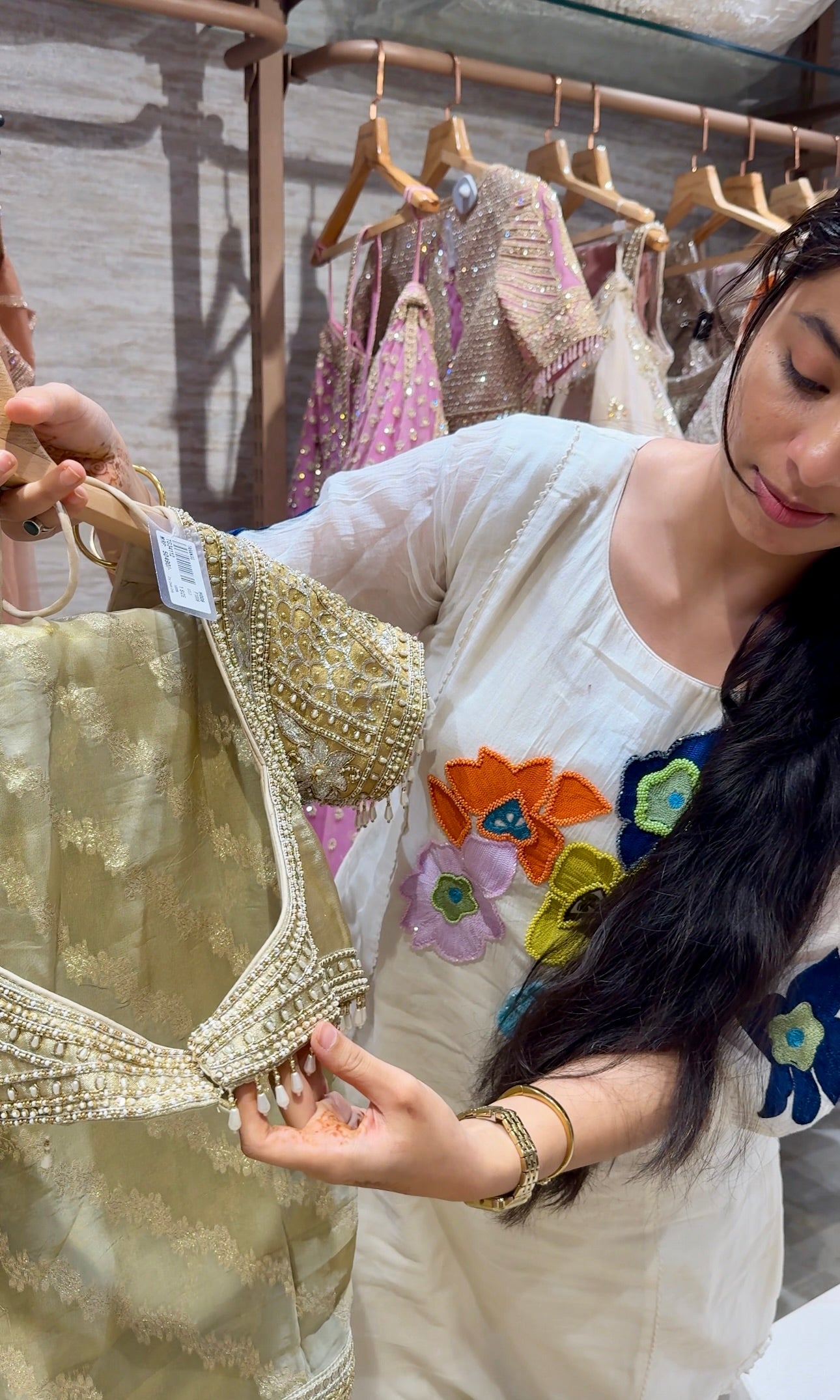 Gold and silver tissue zari lehenga