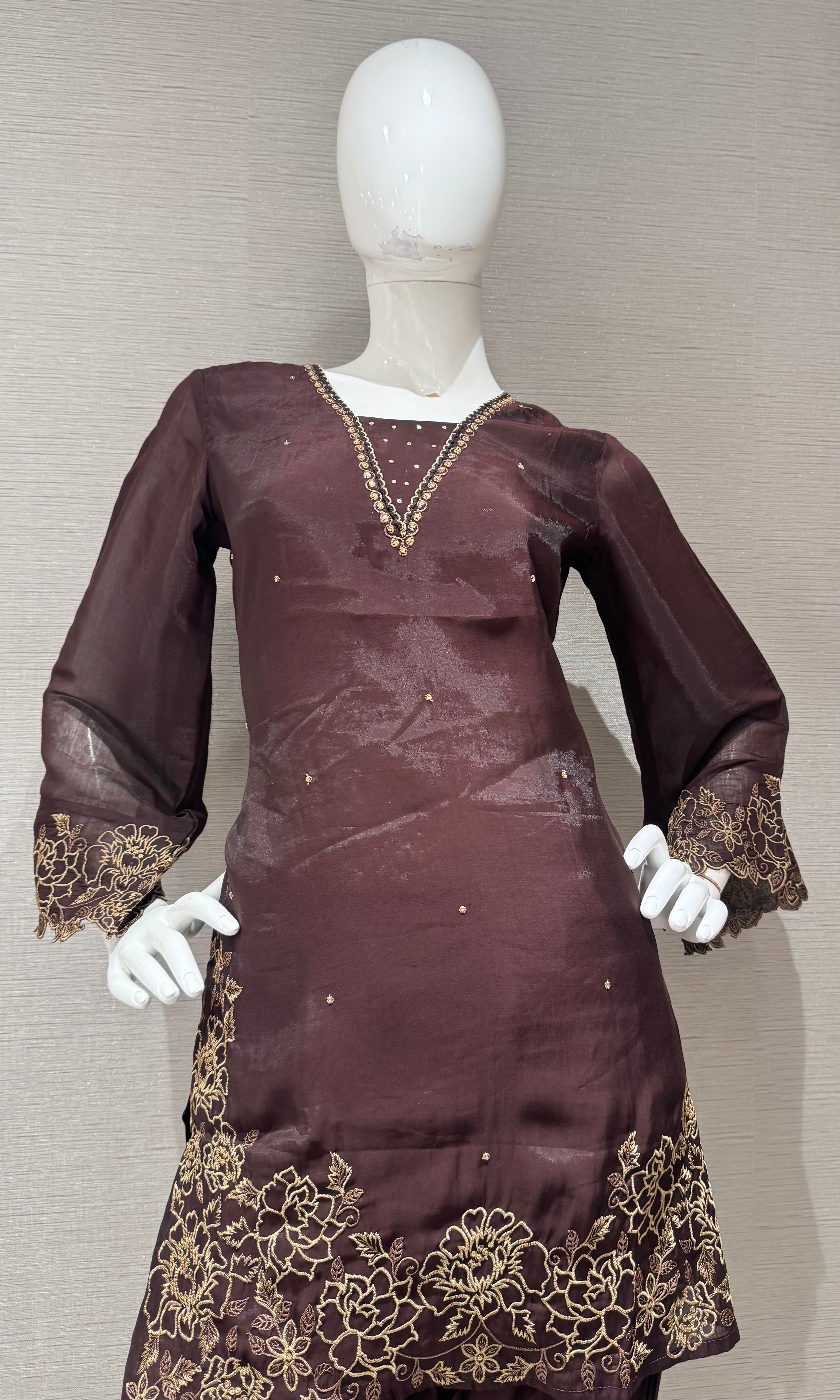 Brown floral farsi salwar kurta set