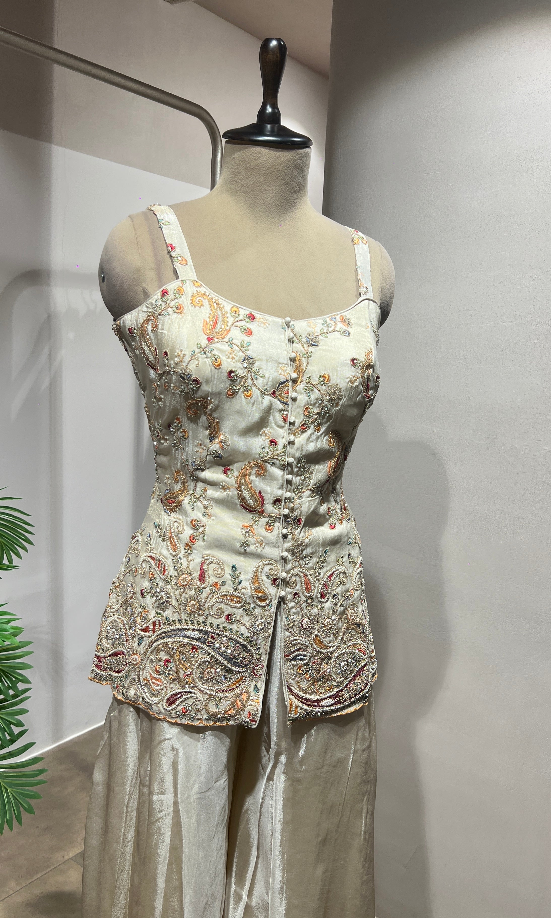 Cream Embroidered Palazzo Ensemble