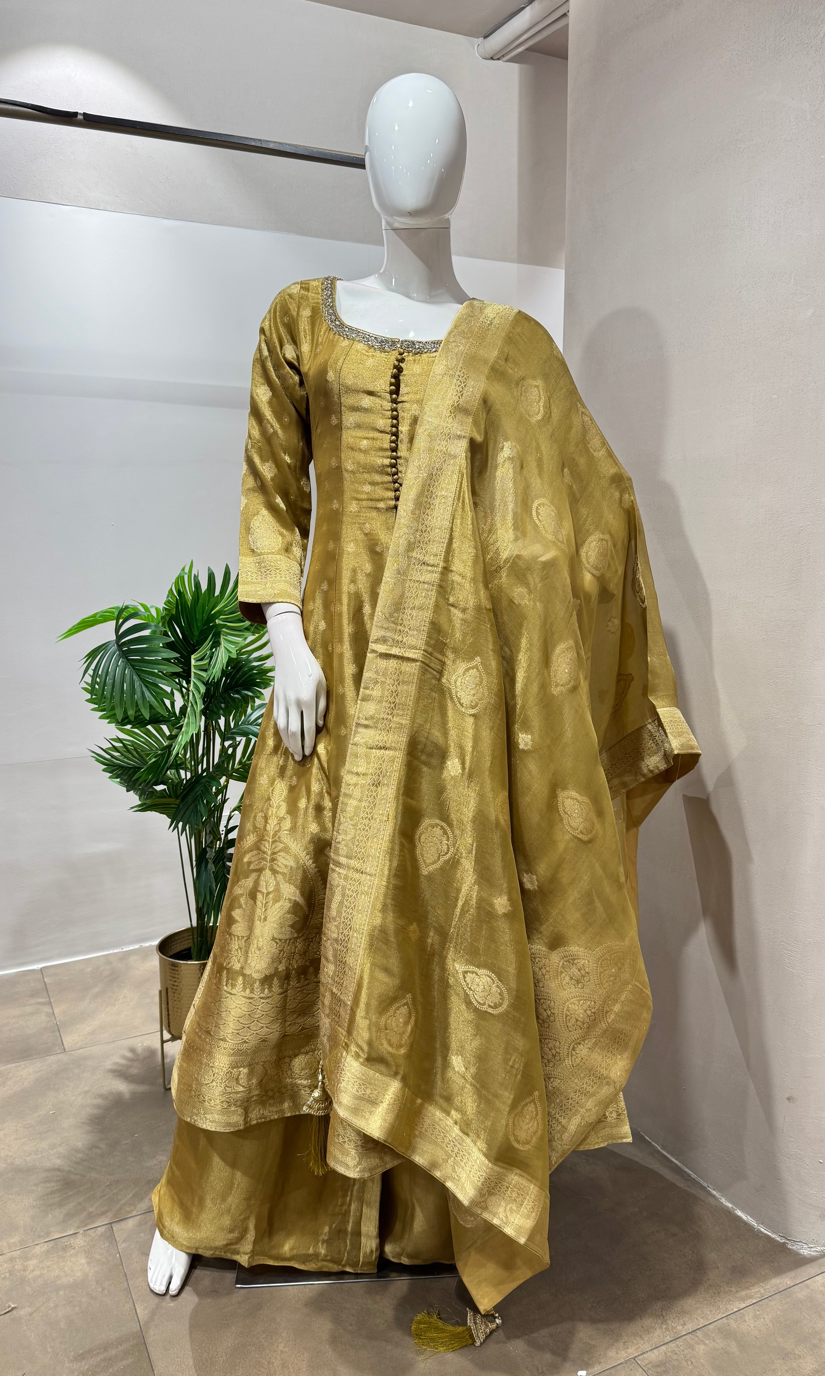 Mehendi GREEN ANARKALI WITH PALAZZO PANTS