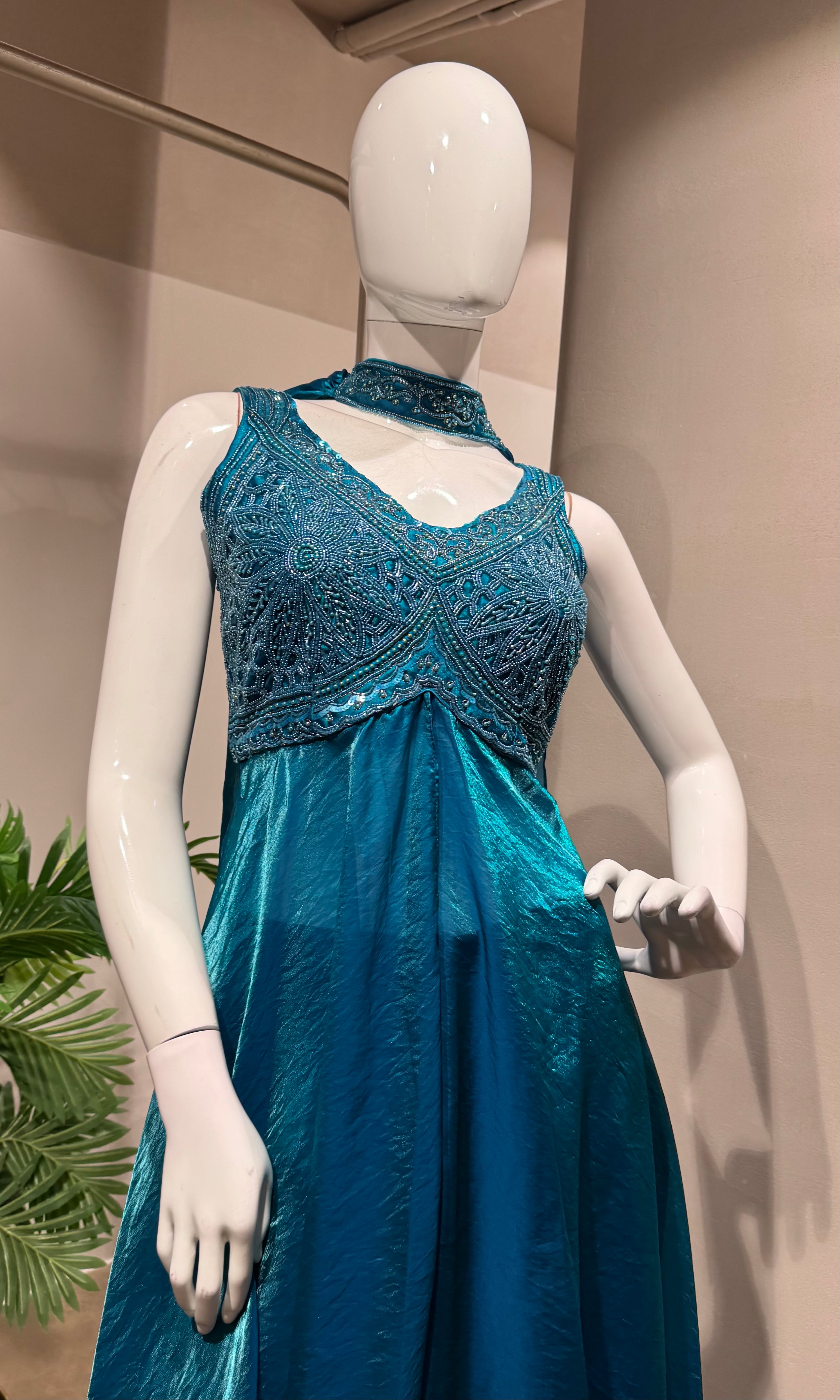 RAMA BLUE EMBROIDERY SHIMMER PALAZZO SET