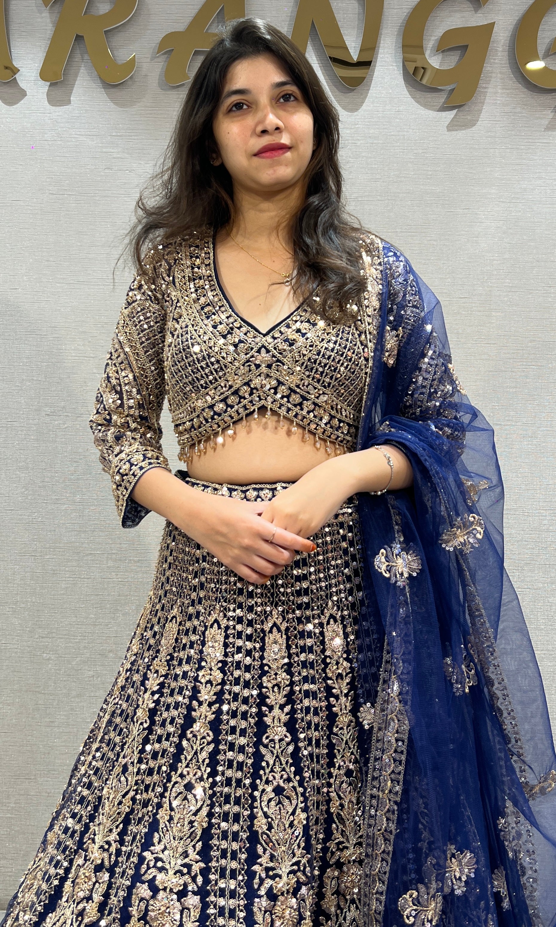 Navy Blue and Gold Heavy Embroidered Lehenga Choli Set