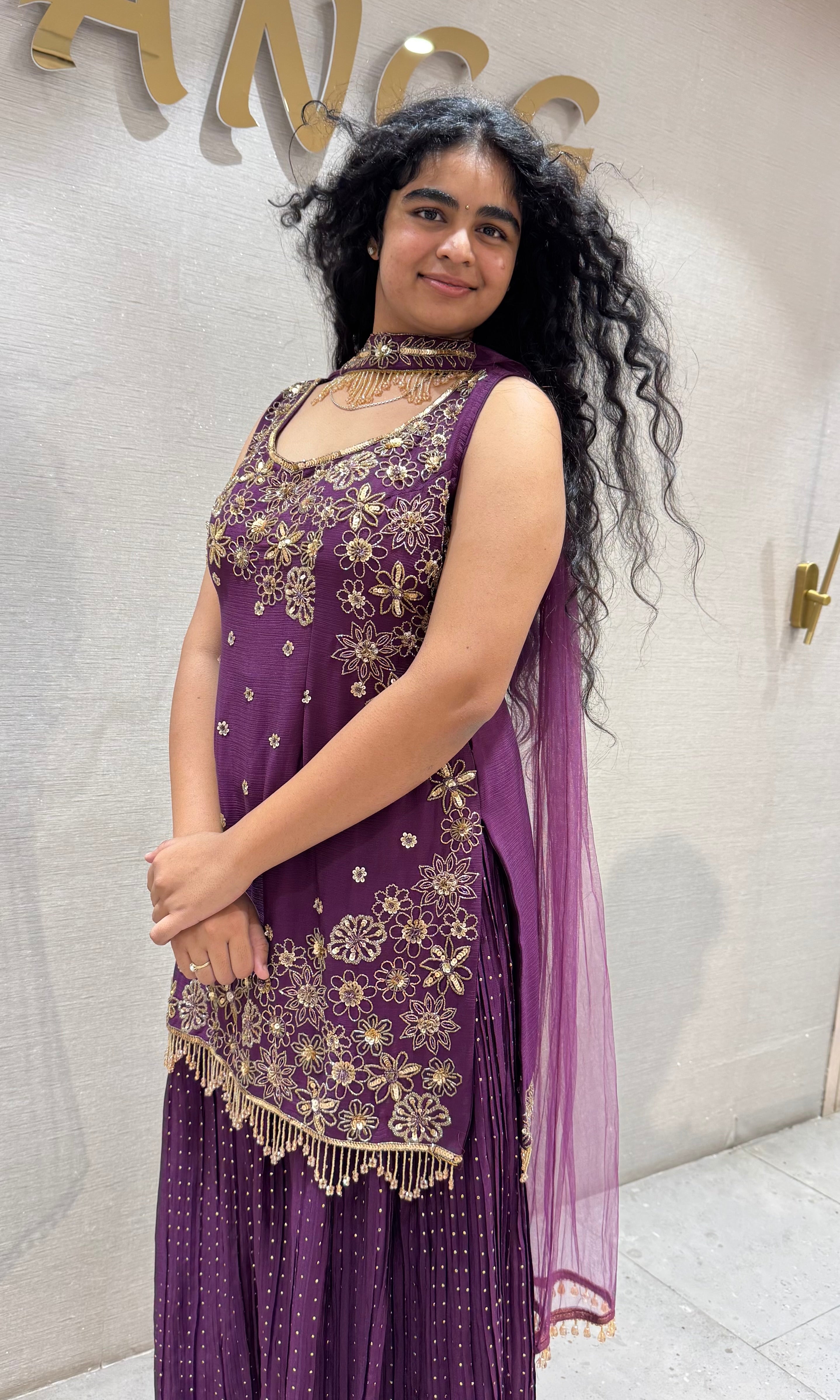 WINE Silk gold embroidered sharara set