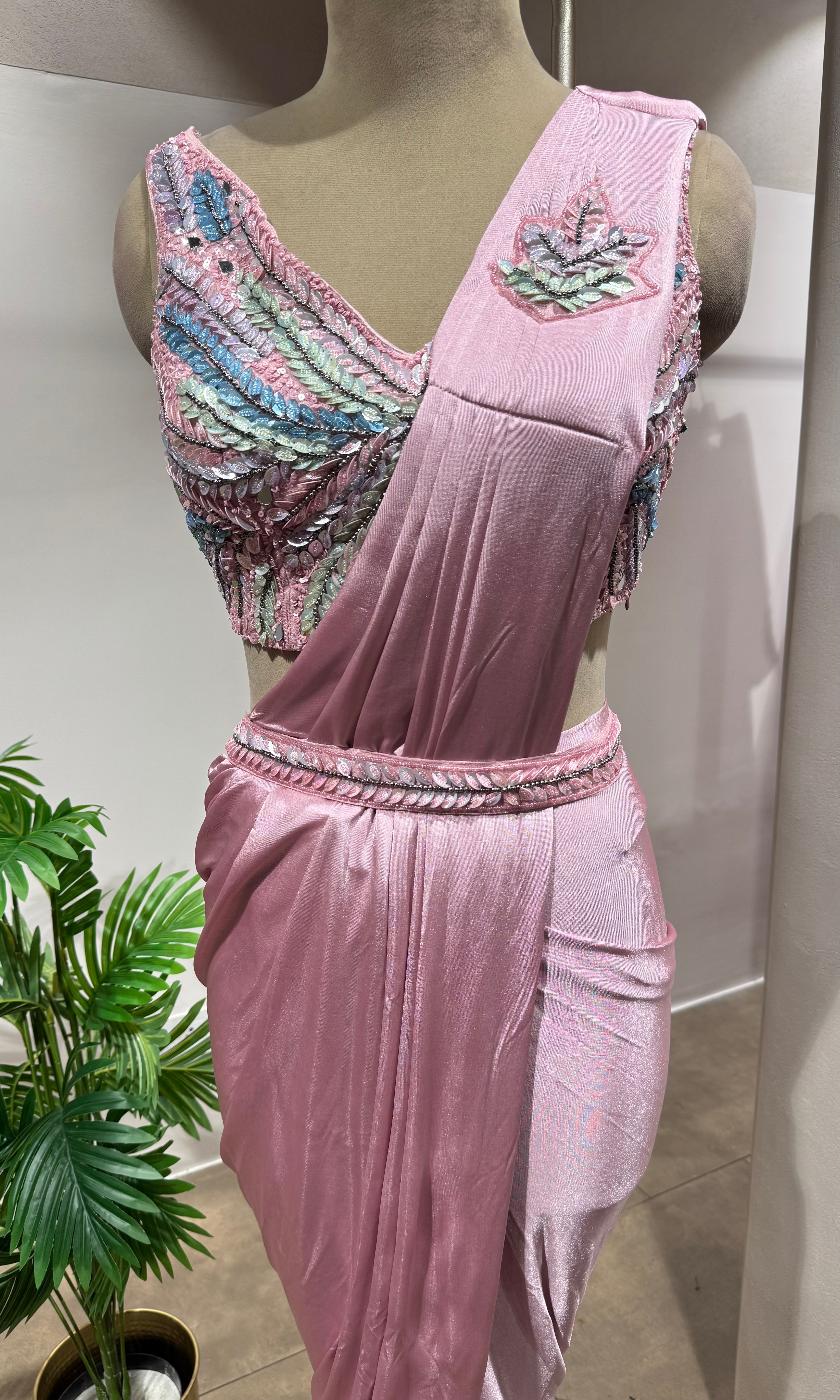 Blush Pink Lycra Drape Saree