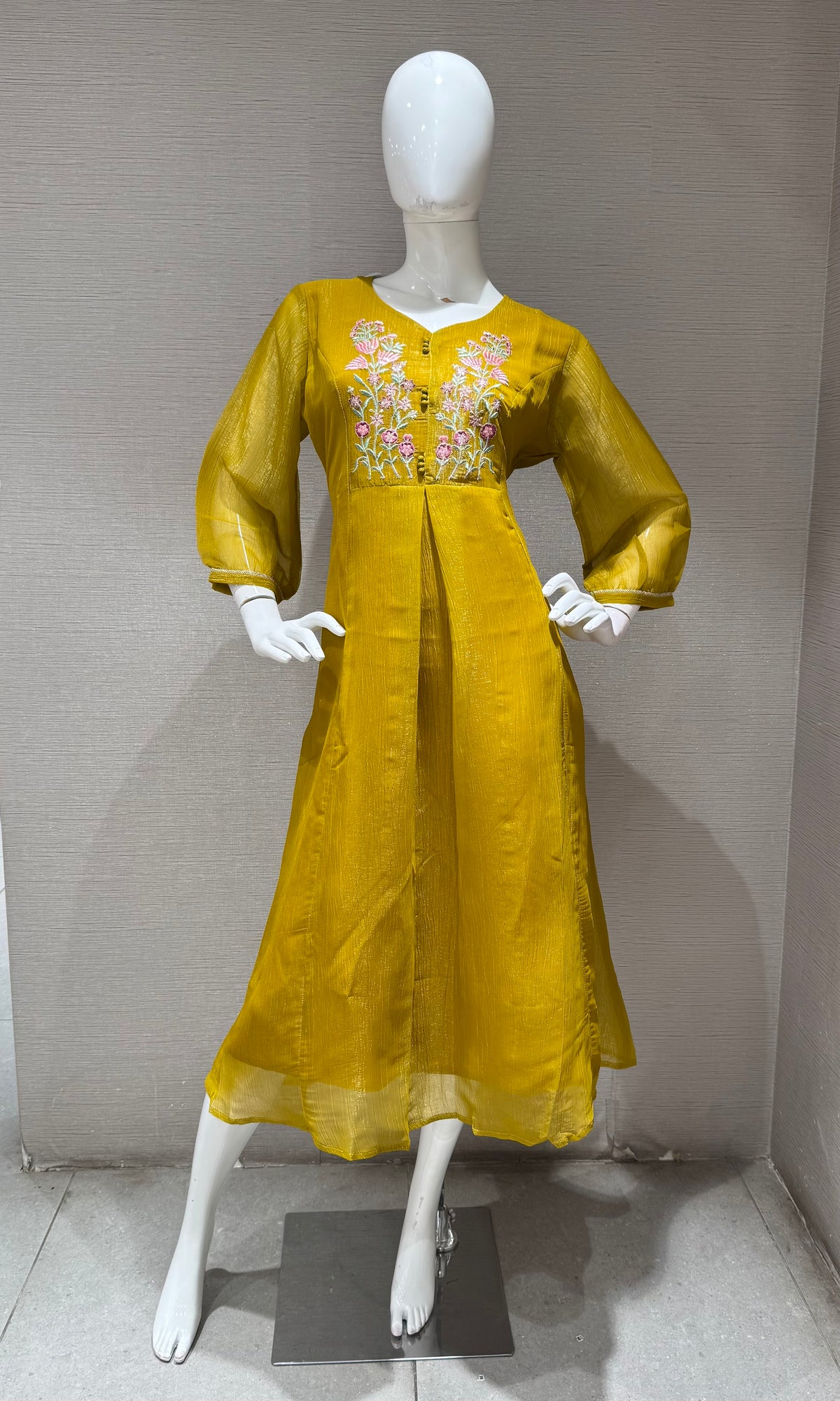 Mustard Yellow Floral Chanderi Kurta top