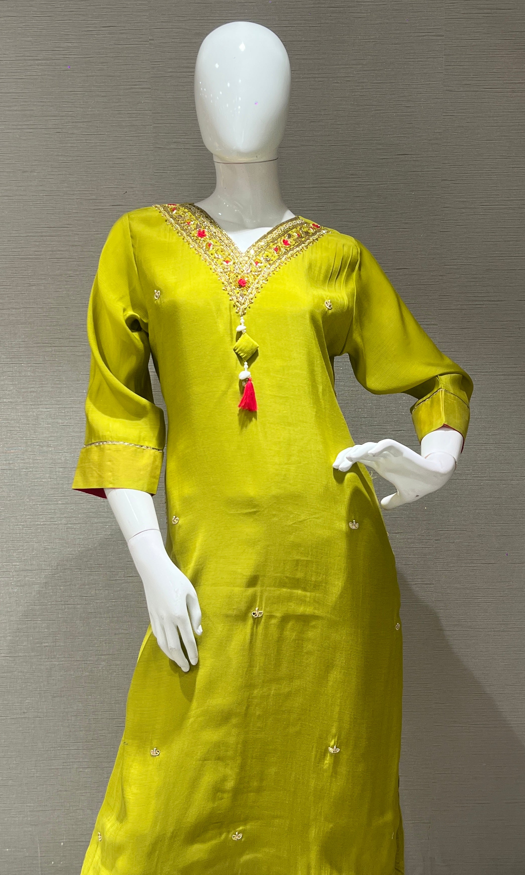 Liril embroidered kurta set with striped dupatta