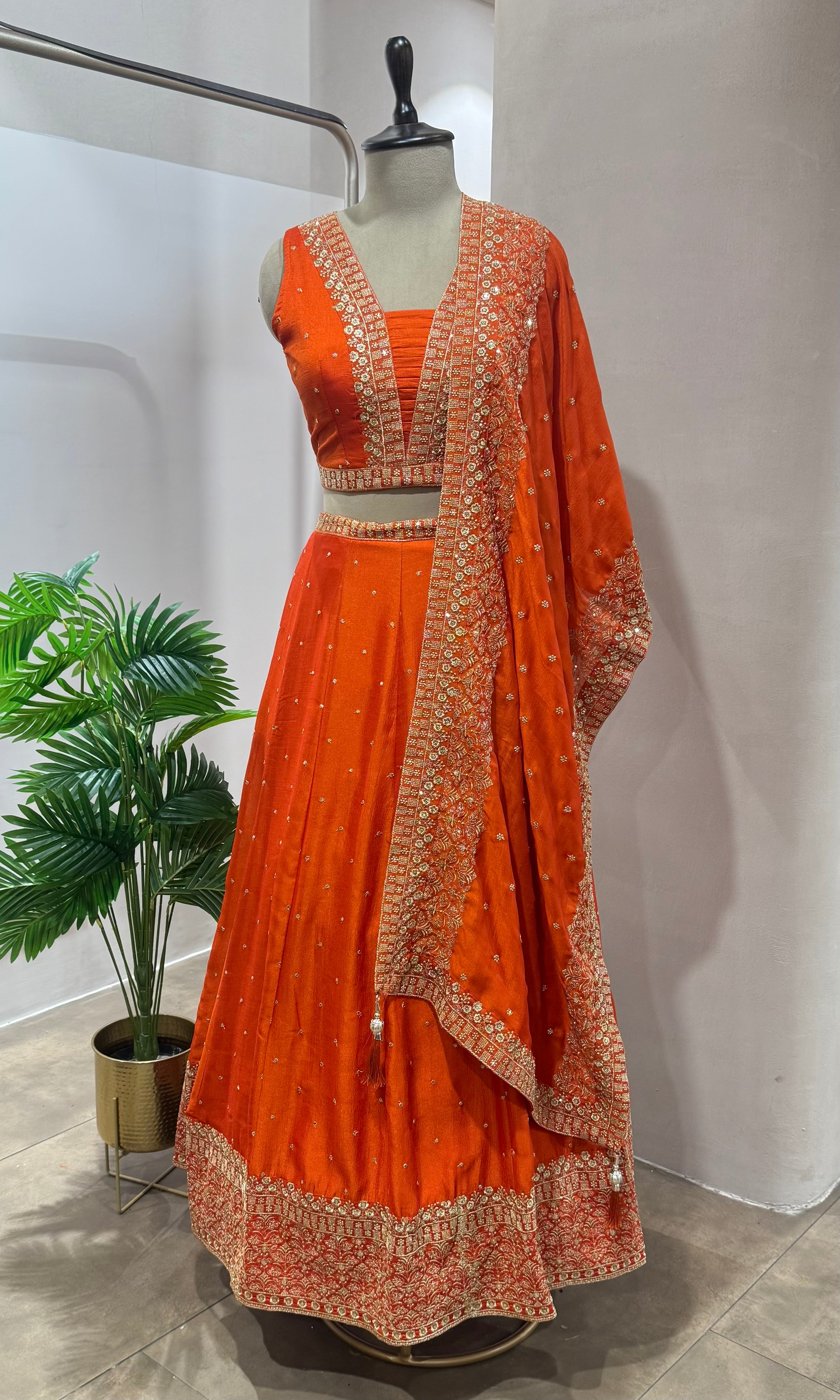 Orange INTRICATE EMBROIDERED Lehenga