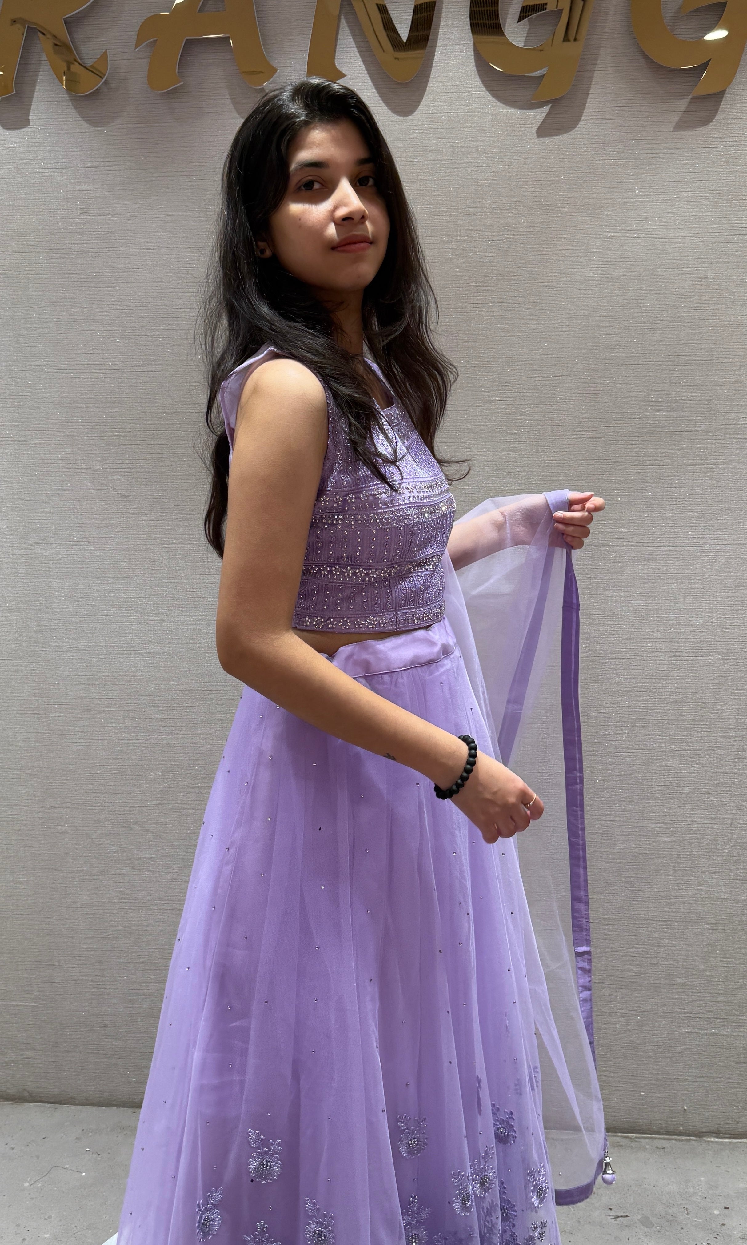 PURPLE Shimmer Net Lehenga Set