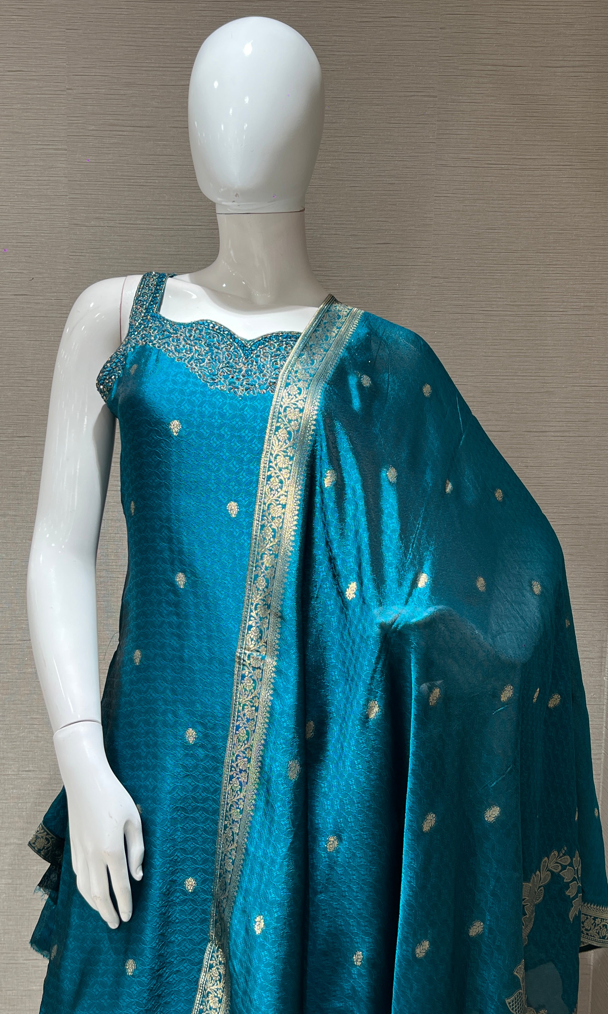 Peacock blue silk kurta set
