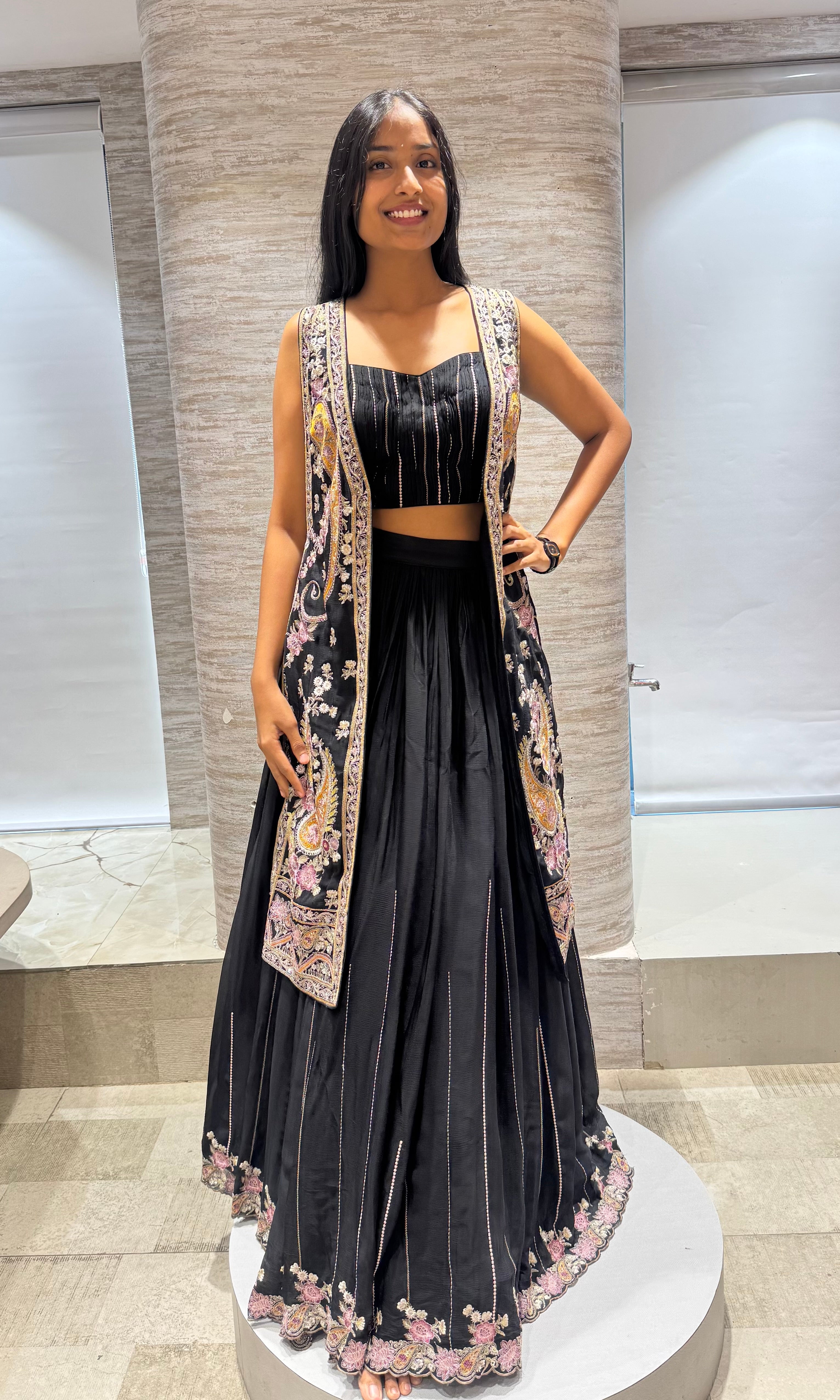 Black Embroidered Jacket Lehenga Set