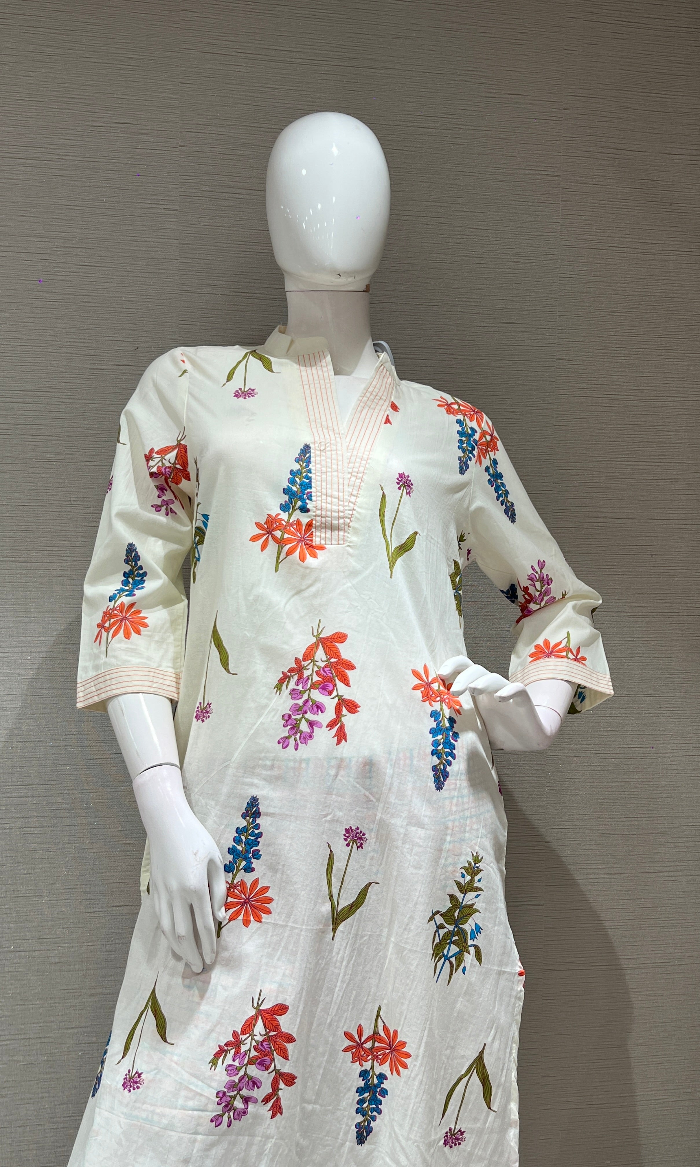 HALF white FLORAL KURTI SET