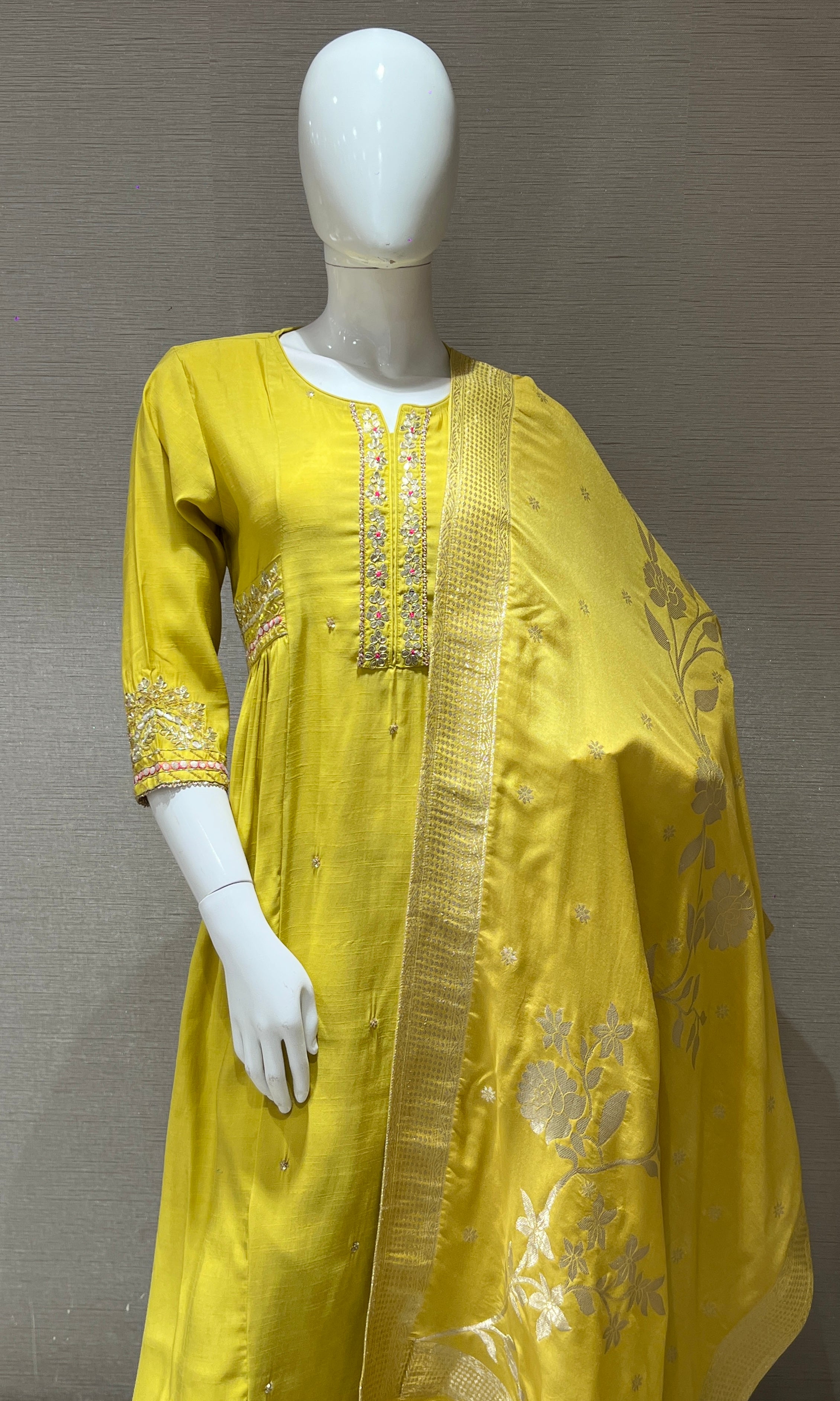 Mehandi green gold embroidered kurta set