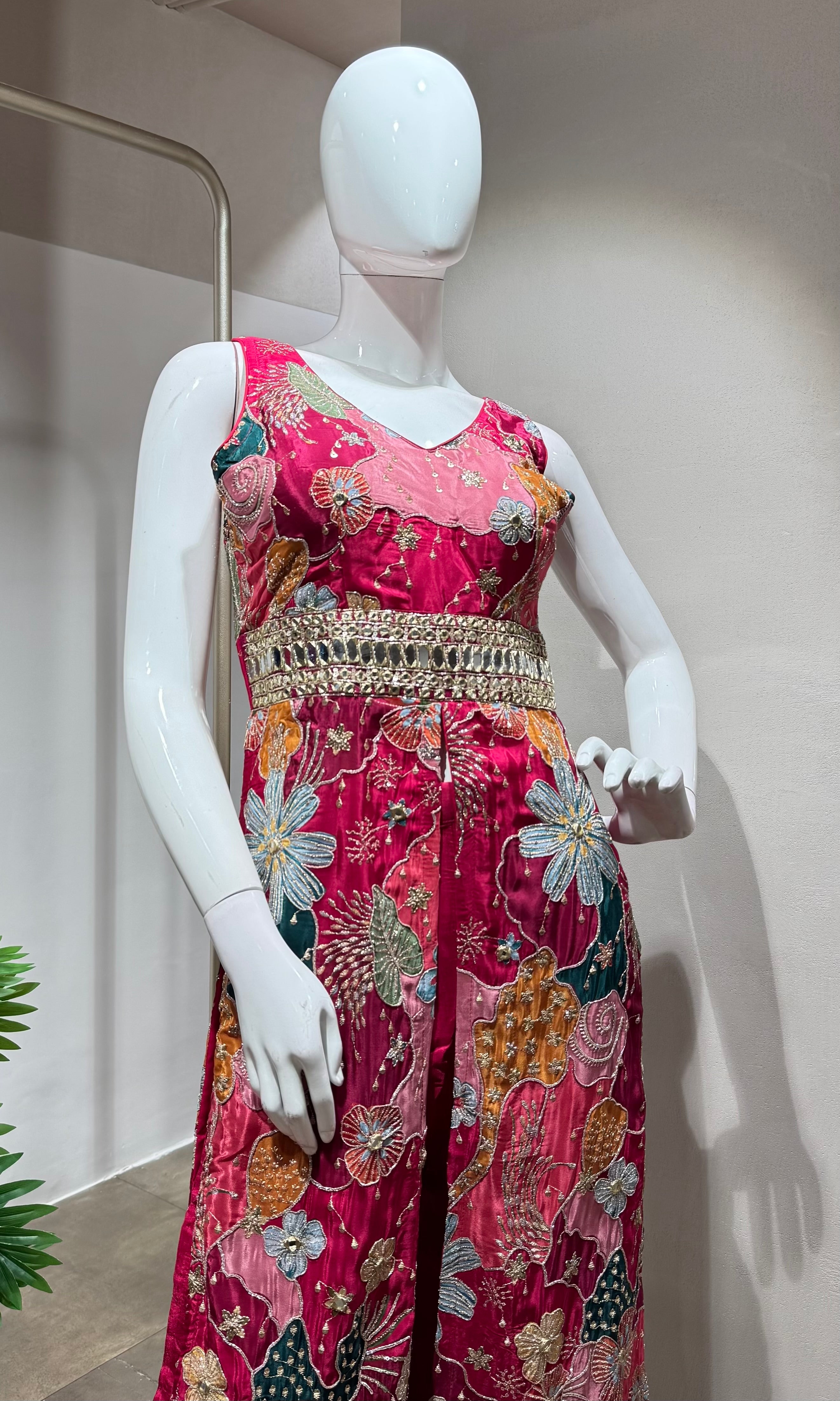 Rani pink floral embroidery palazzo set