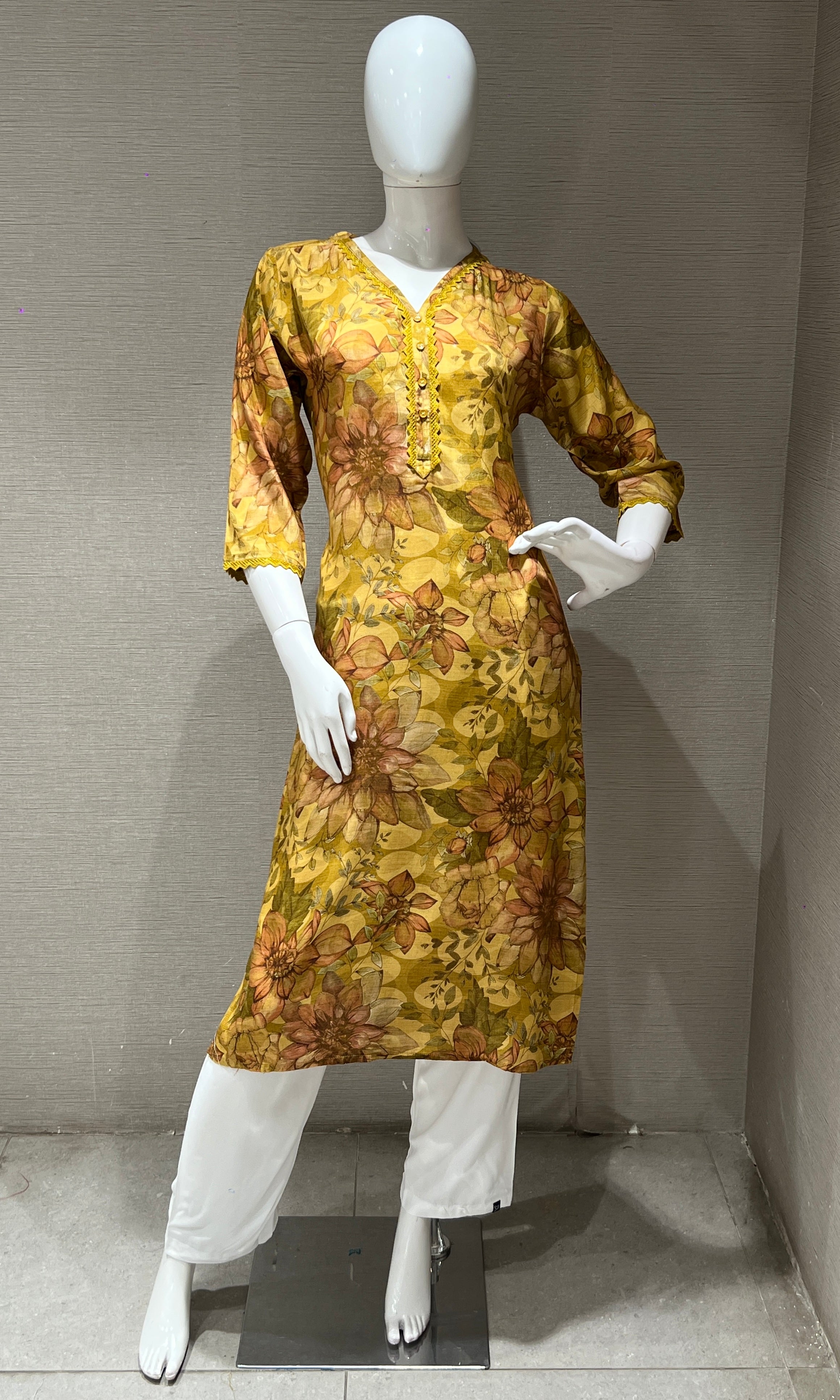 Mustard yellow floral print Kurti top