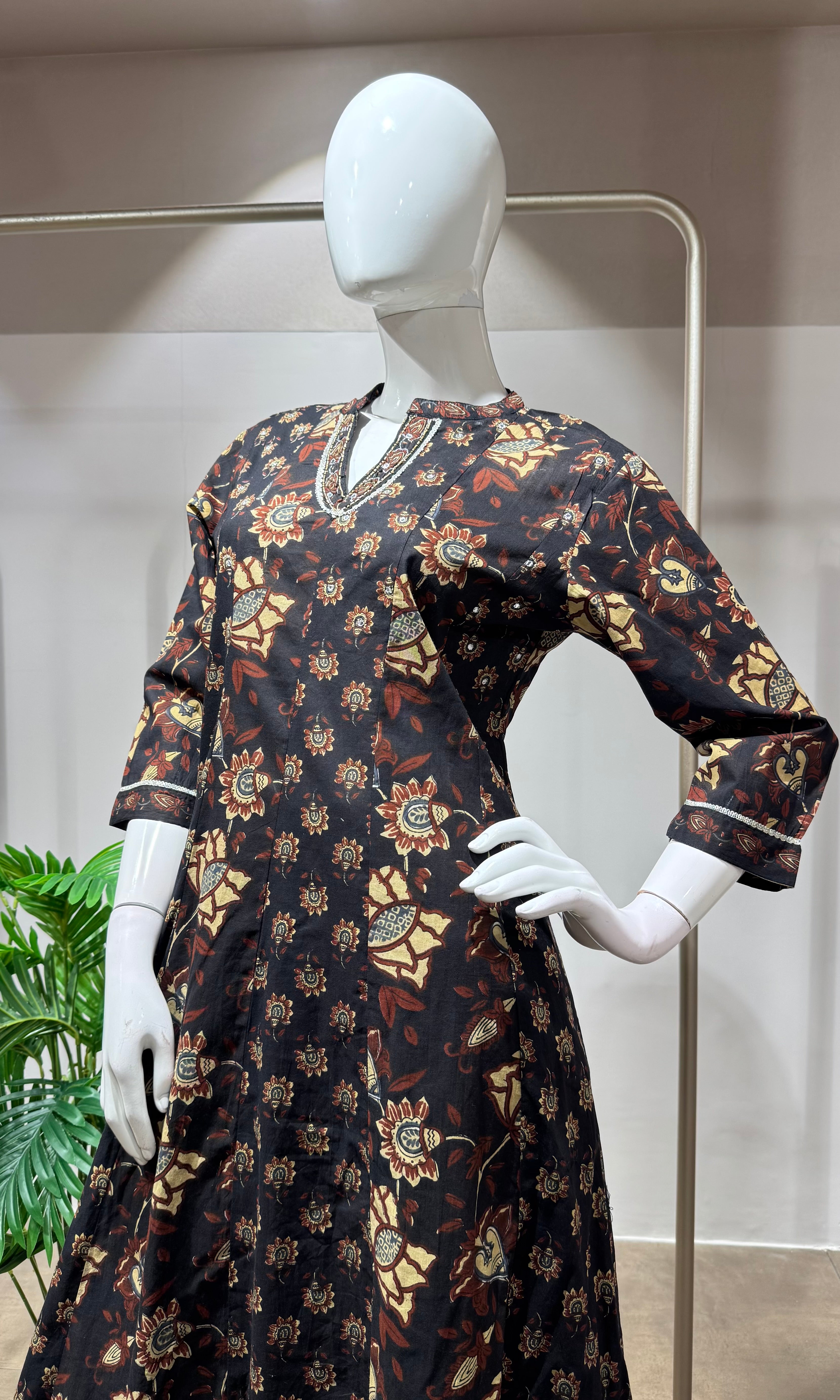 Black jaipuri cotton kurta set