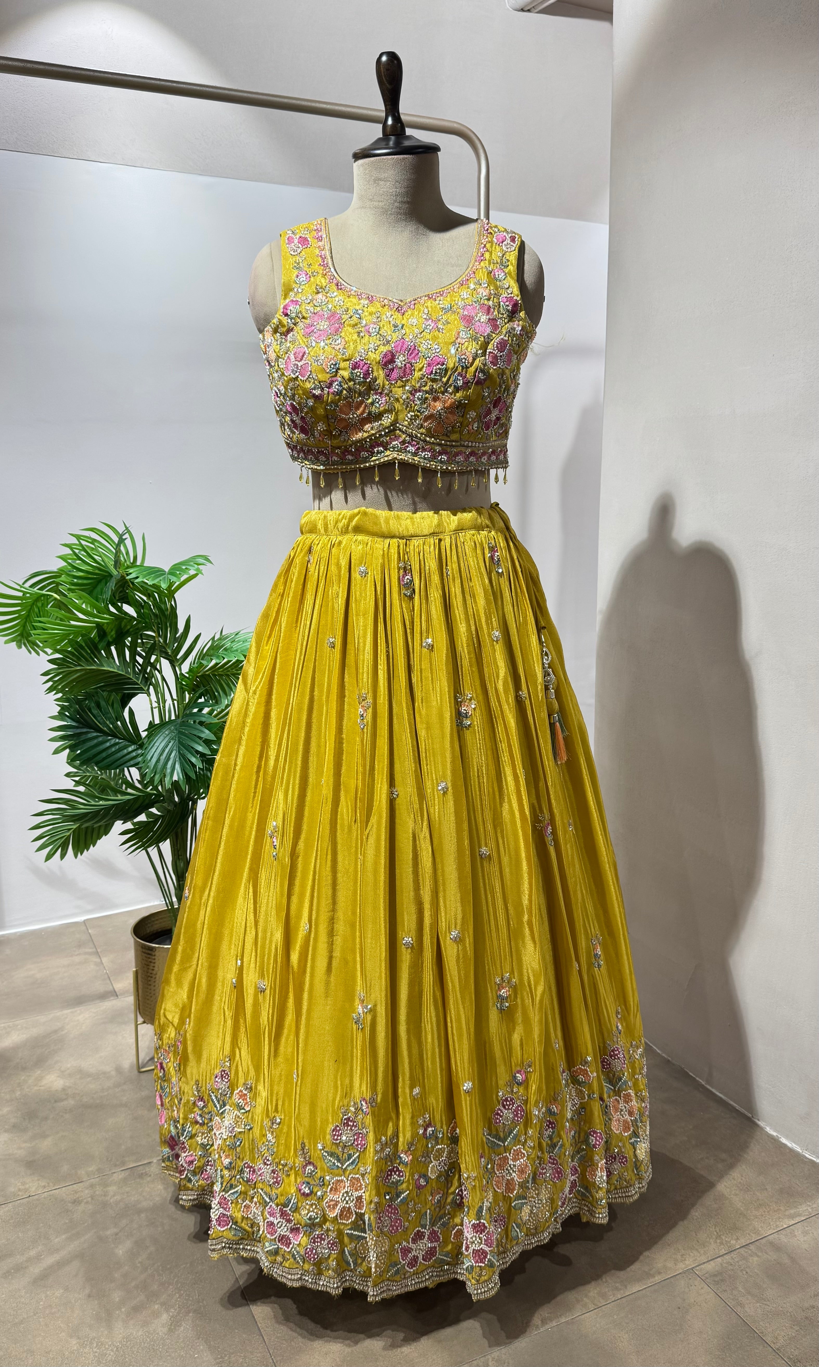 YELLOW floral thread LEHENGA SET
