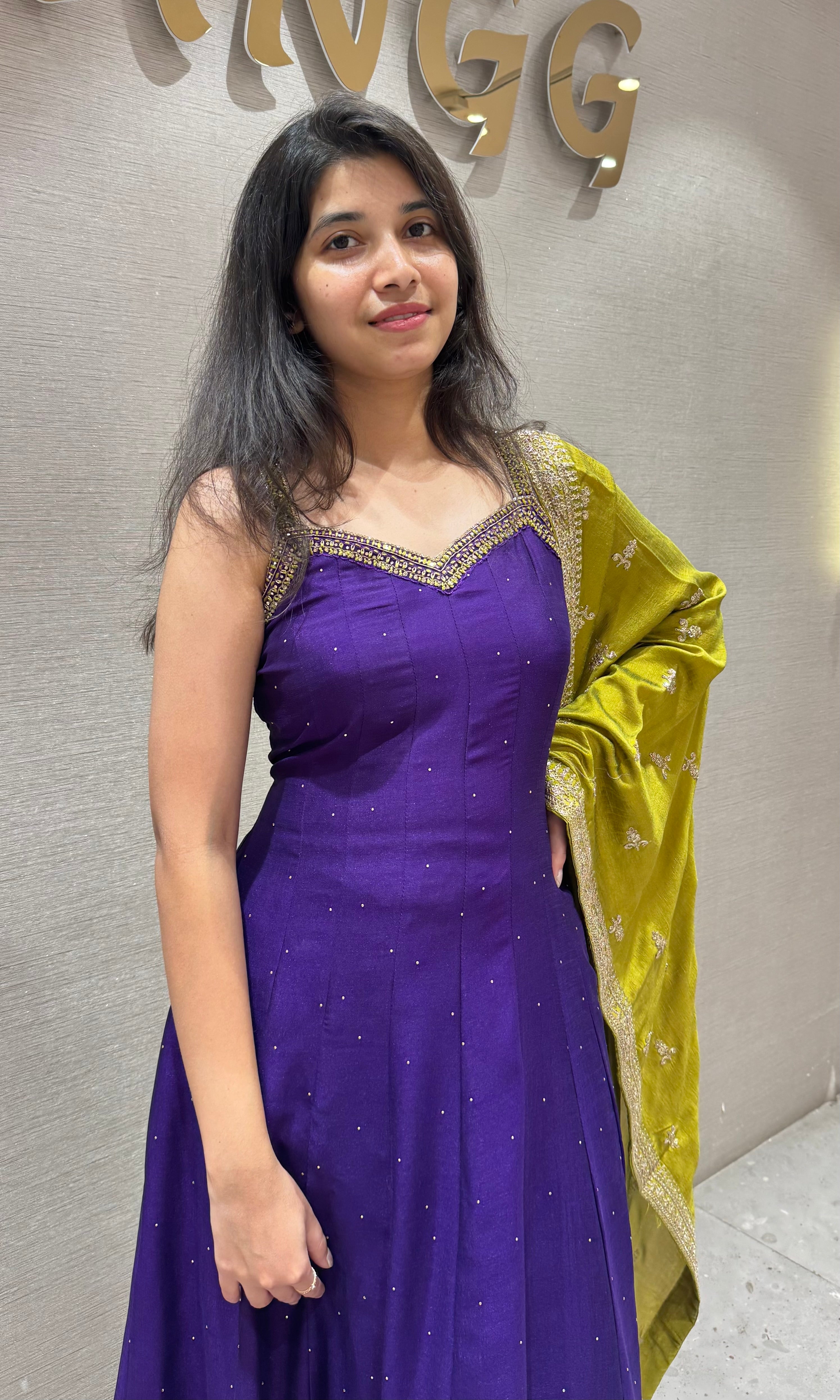 Purple gold embroidery anarkali