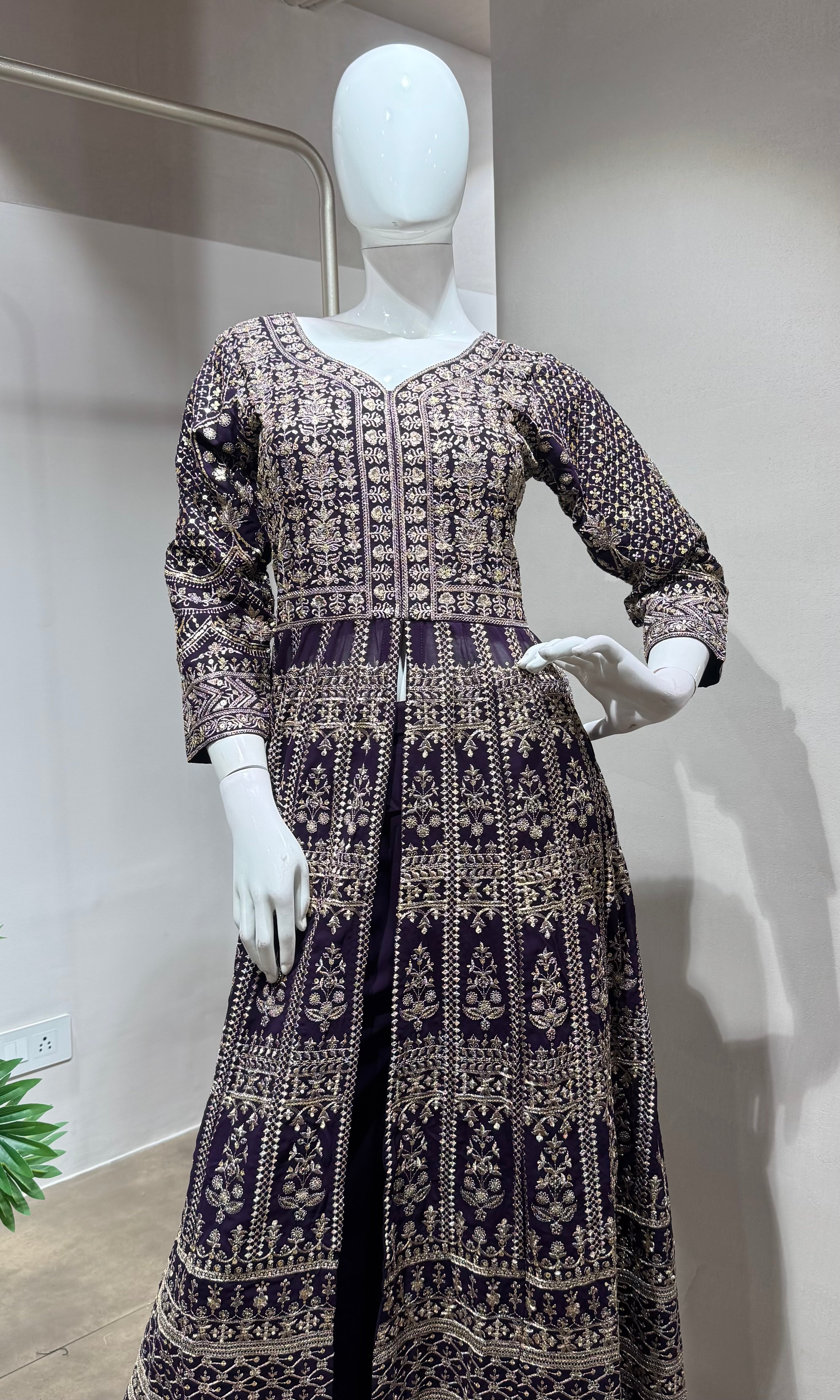 Purple A line cut palazoo set